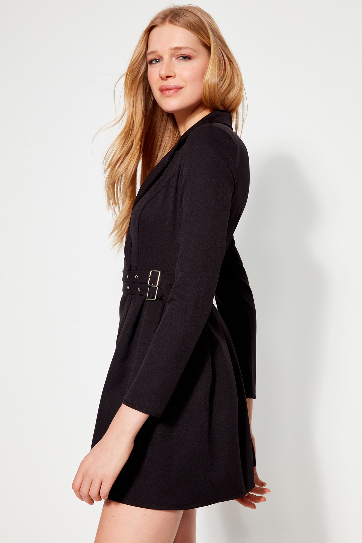 Trendyol Black Mini Woven Pleat Detailed Jacket Dress