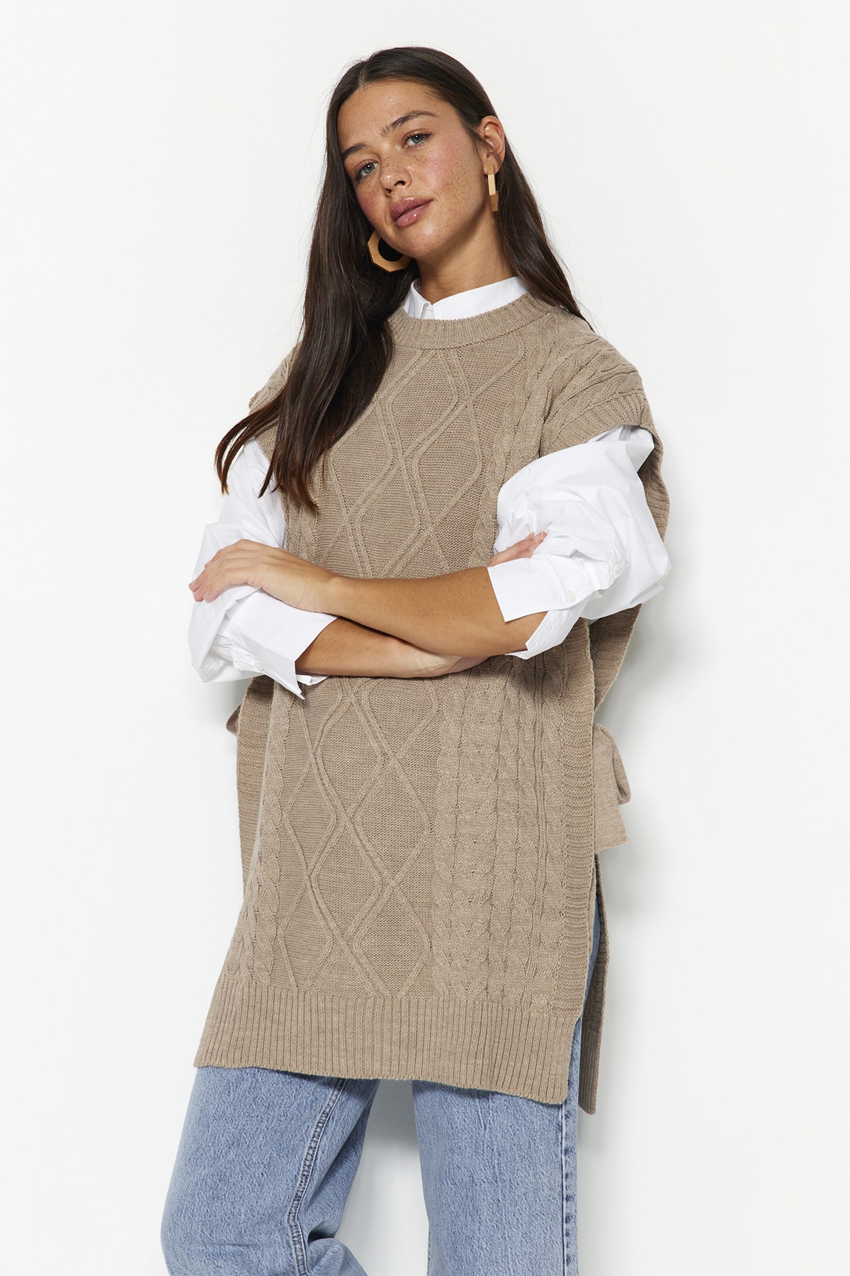 Trendyol Tie Stone Waist Braided Knitwear Sweater