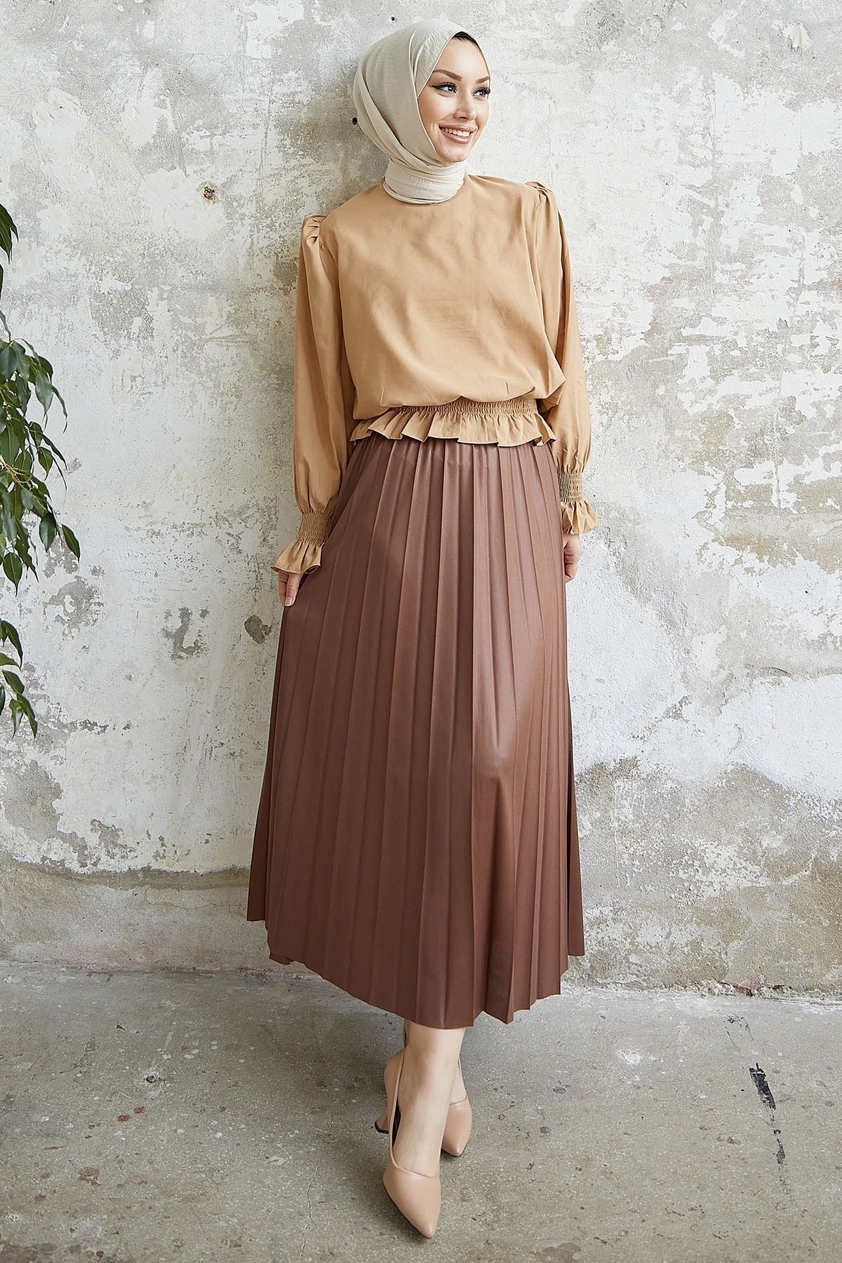 InStyle Alfea Leather Look Skirt - Dark Brown