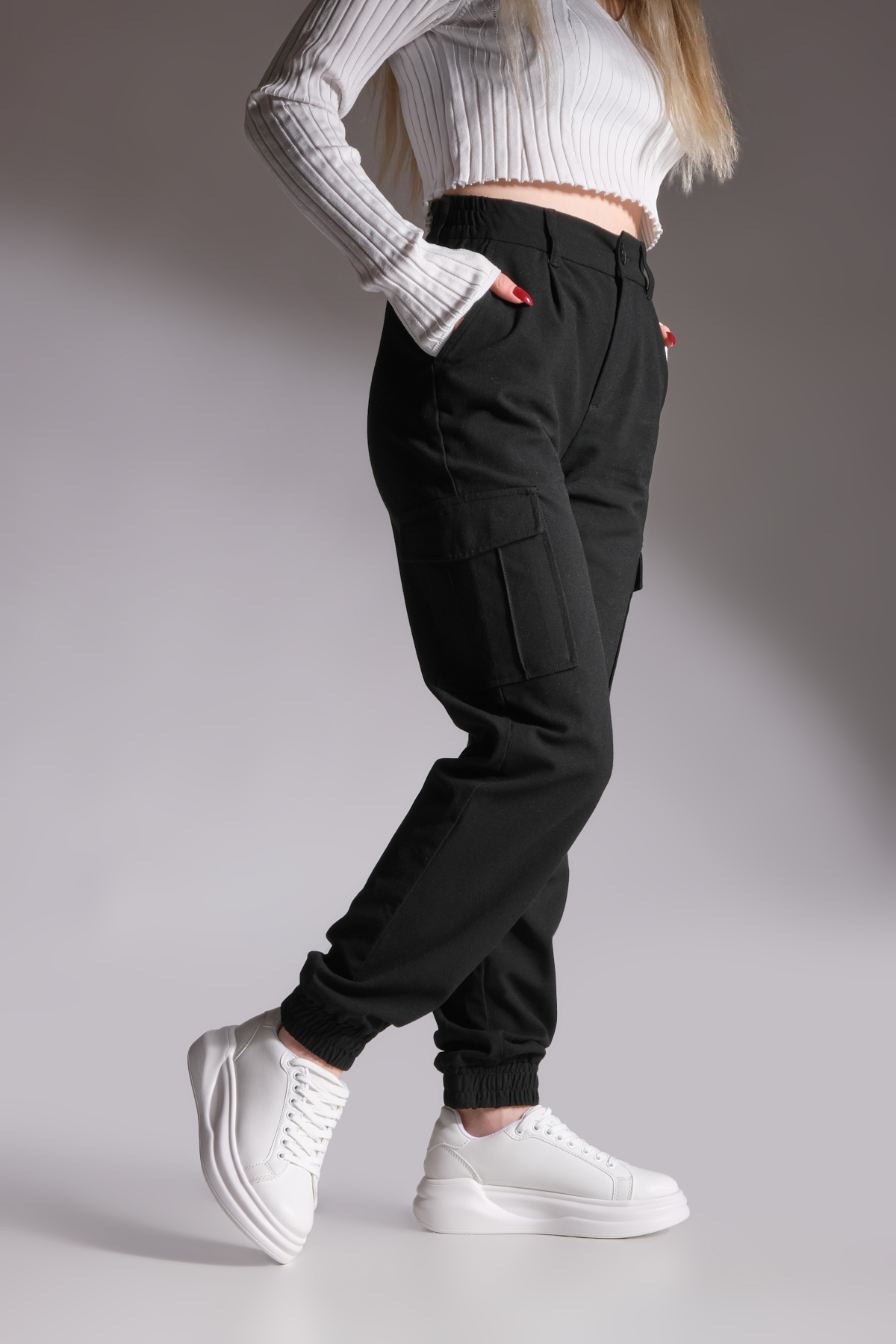 Marjin Women's Sneakers High-Sole Lace-Up Sneakers Bekor alb