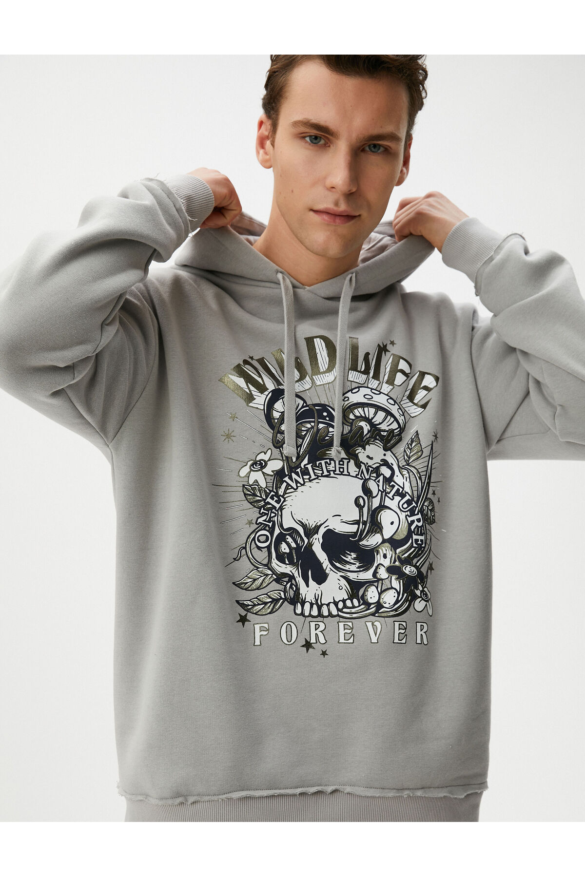 Levně Koton Skull Printed Oversize Hooded Sweatshirt