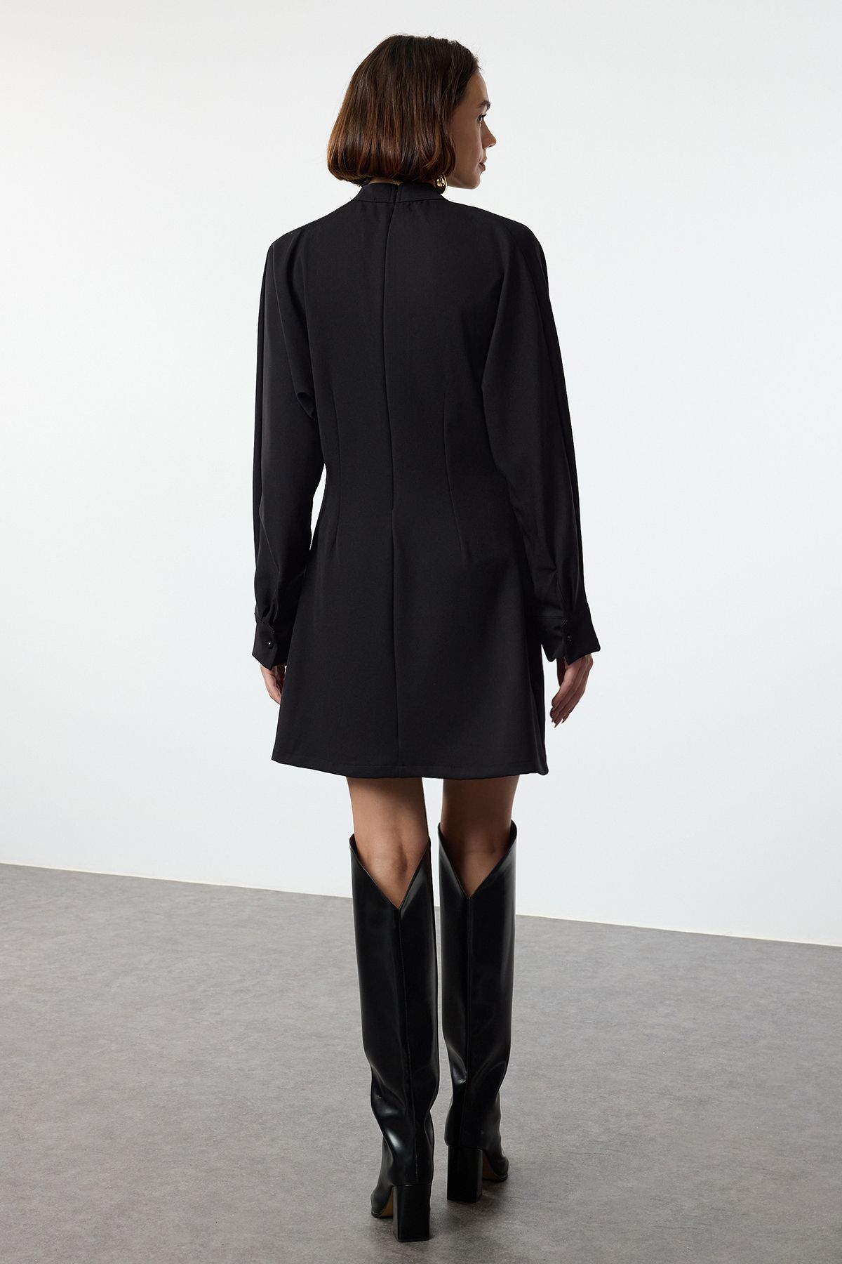 Trendyol Black A-Line Mini Window Detailed Woven Dress