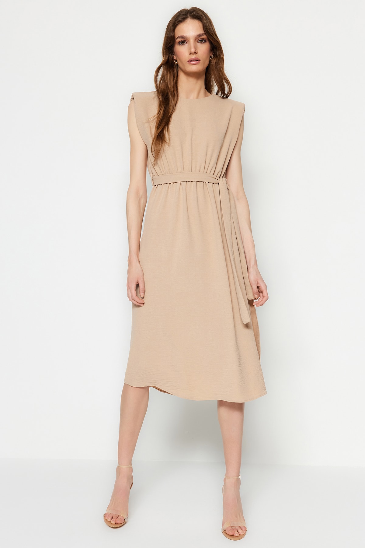 Rochie țesută din piatră Trendyol cu centură midi țesută în talie