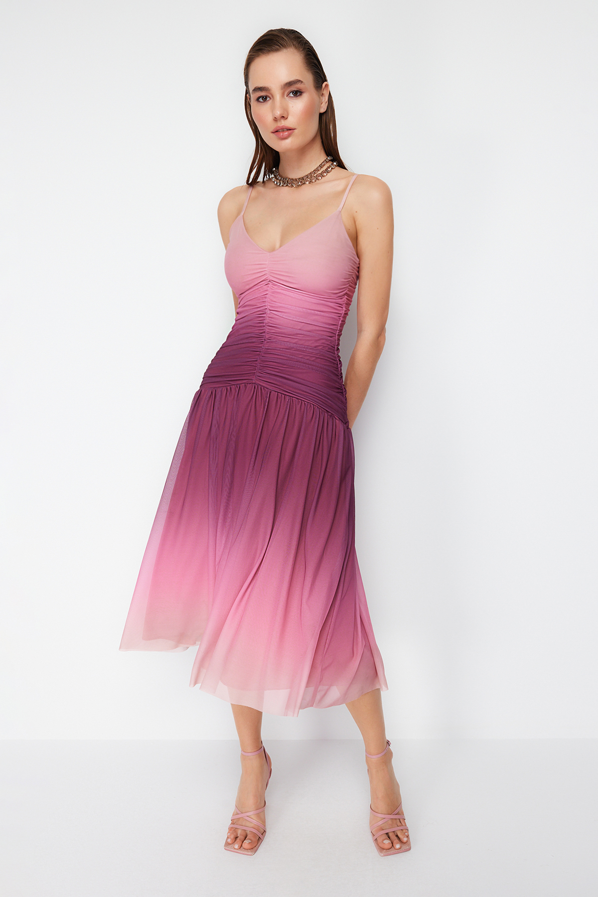 Trendyol Multicolored A-Line Knitted Tulle Dress