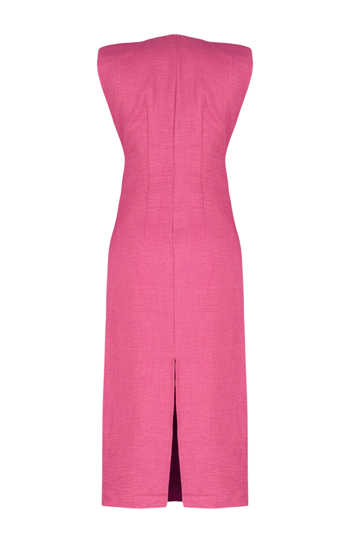 Trendyol Pink Straight Cut Gather Detailed Midi Woven Dress
