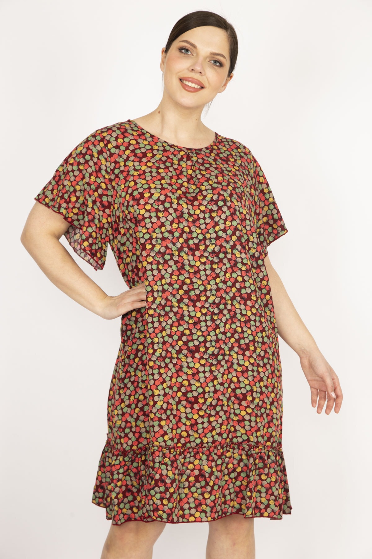 Levně Şans Women's Colorful Plus Size Woven Viscose Fabric Skirt Gathered Dress