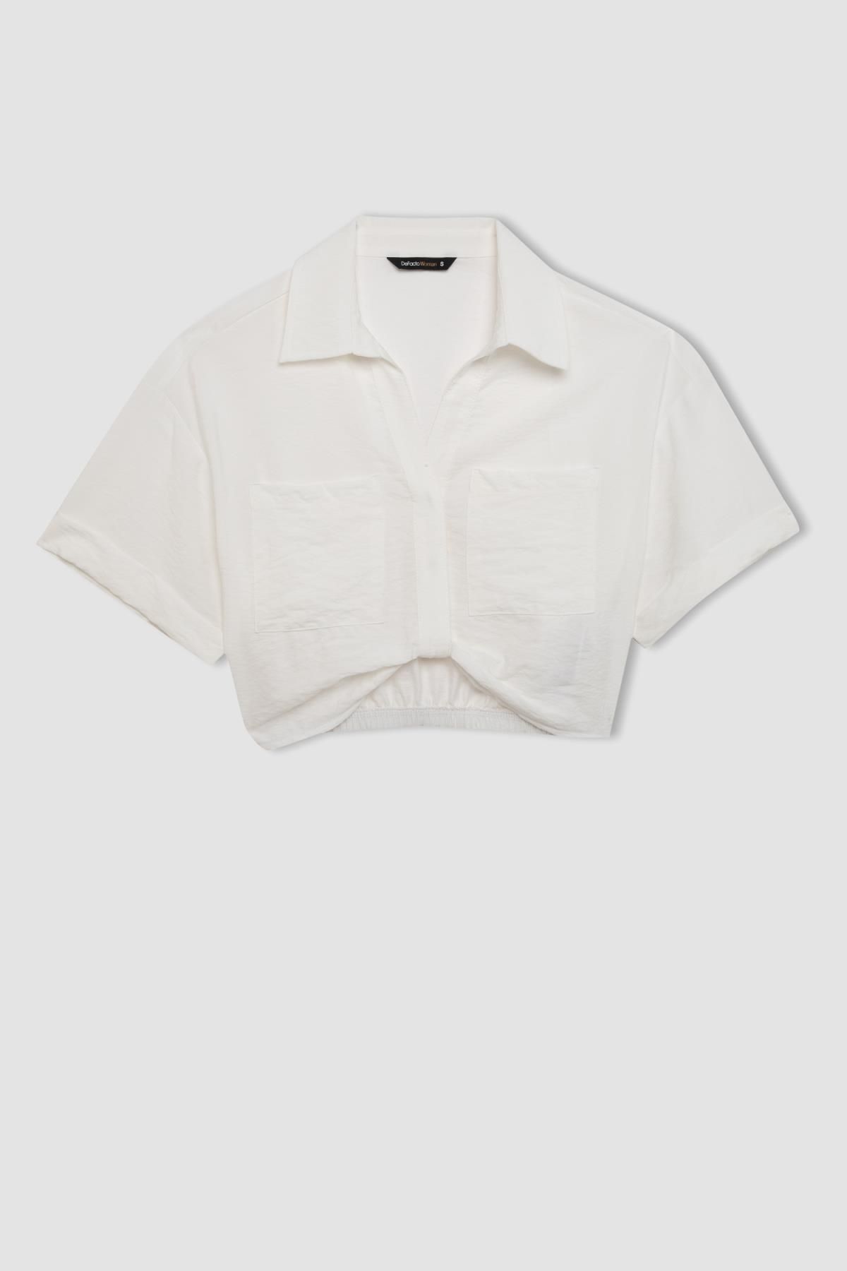 DEFACTO Crop Shirt Collar Twill Short Sleeve Blouse