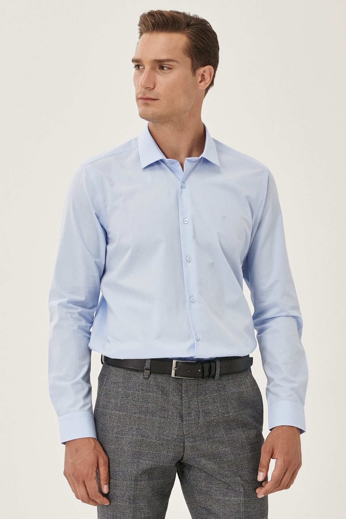 Levně ALTINYILDIZ CLASSICS Men's Light Blue Slim Fit Slim Fit Classic Collar Cotton Shirt