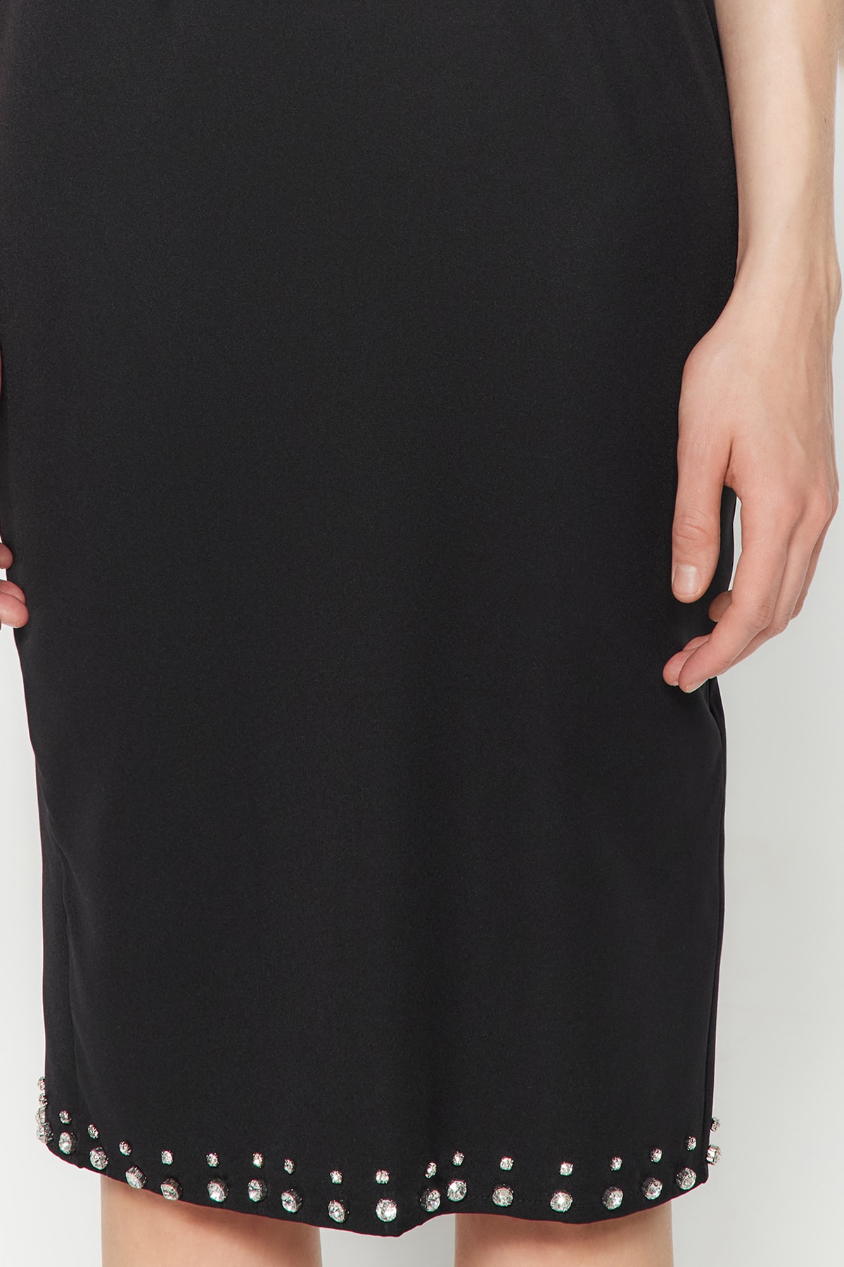 Rochie de seară elegantă Trendyol Black Fitted țesută din piatră strălucitoare