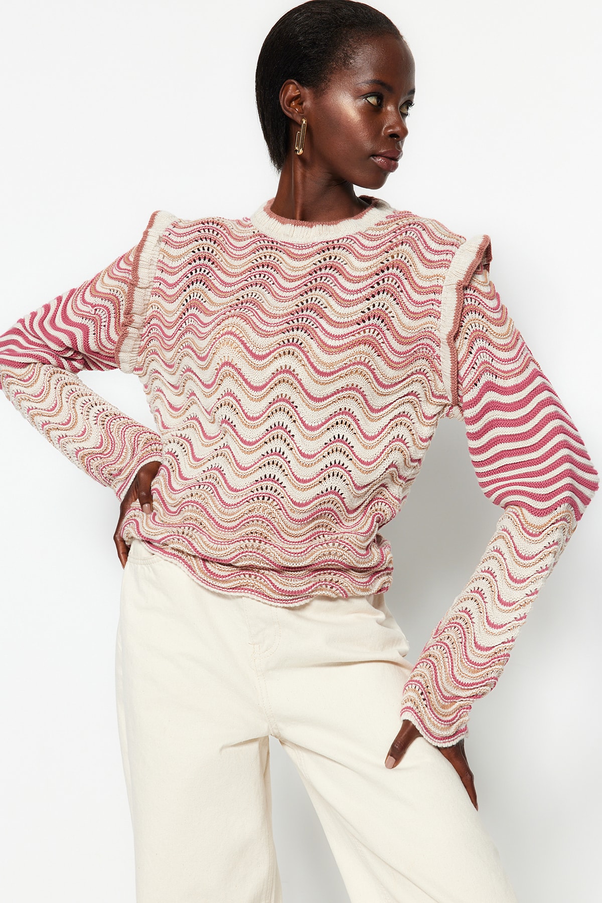 Levně Trendyol Stone Self Patterned Knitwear Sweater