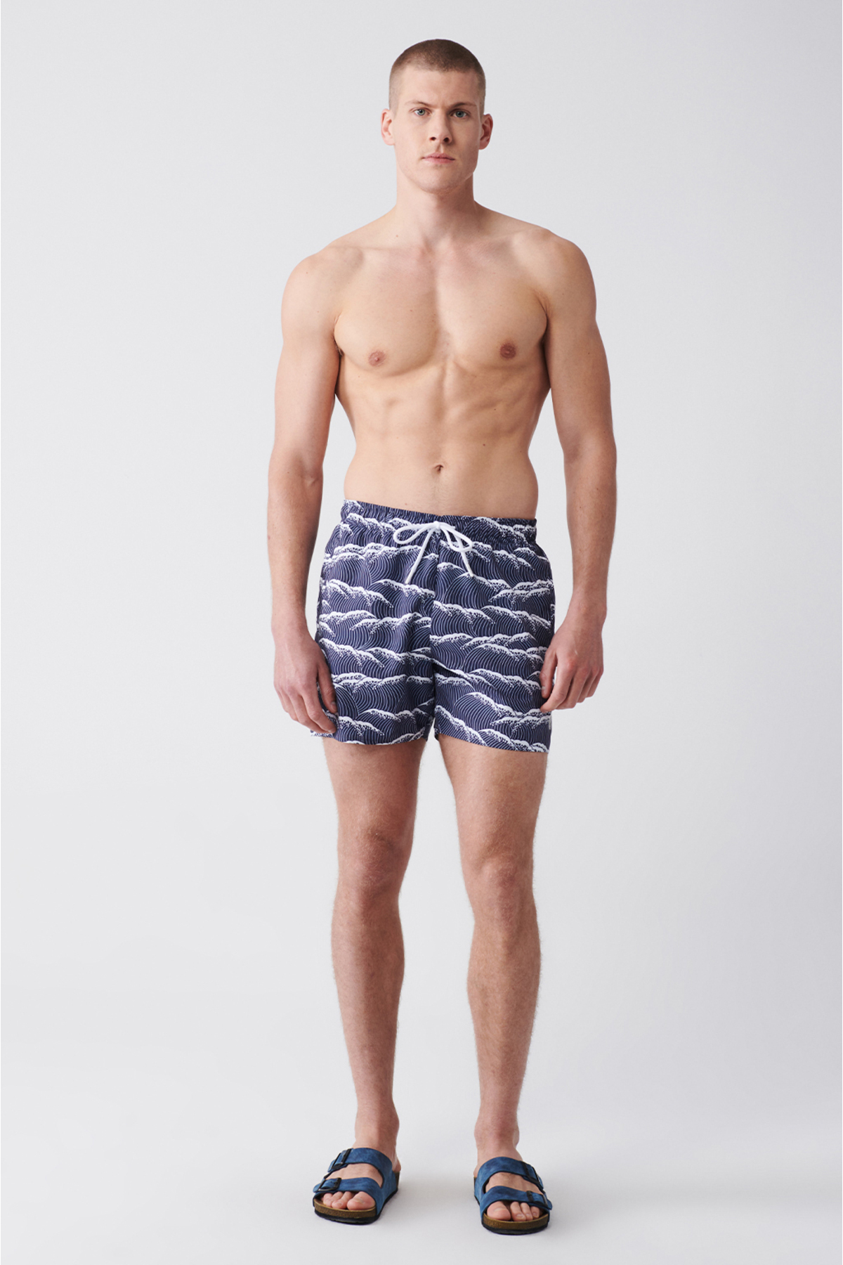 Avva Navy Blue Quick Dry Printed Standard Size Comfort Fit Swimsuit Swim Shorts