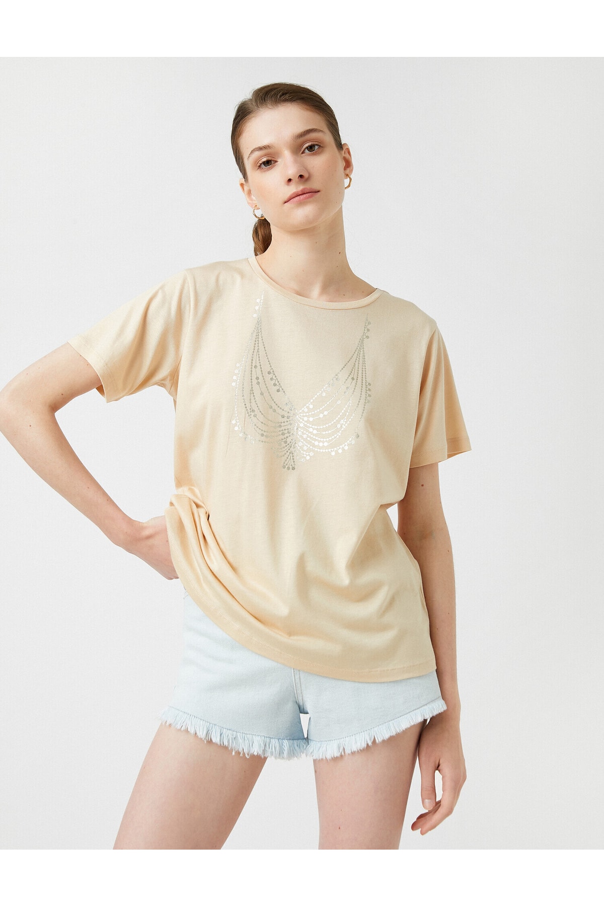 Levně Koton Printed T-Shirt Crew Neck Short Sleeve Modal Blended