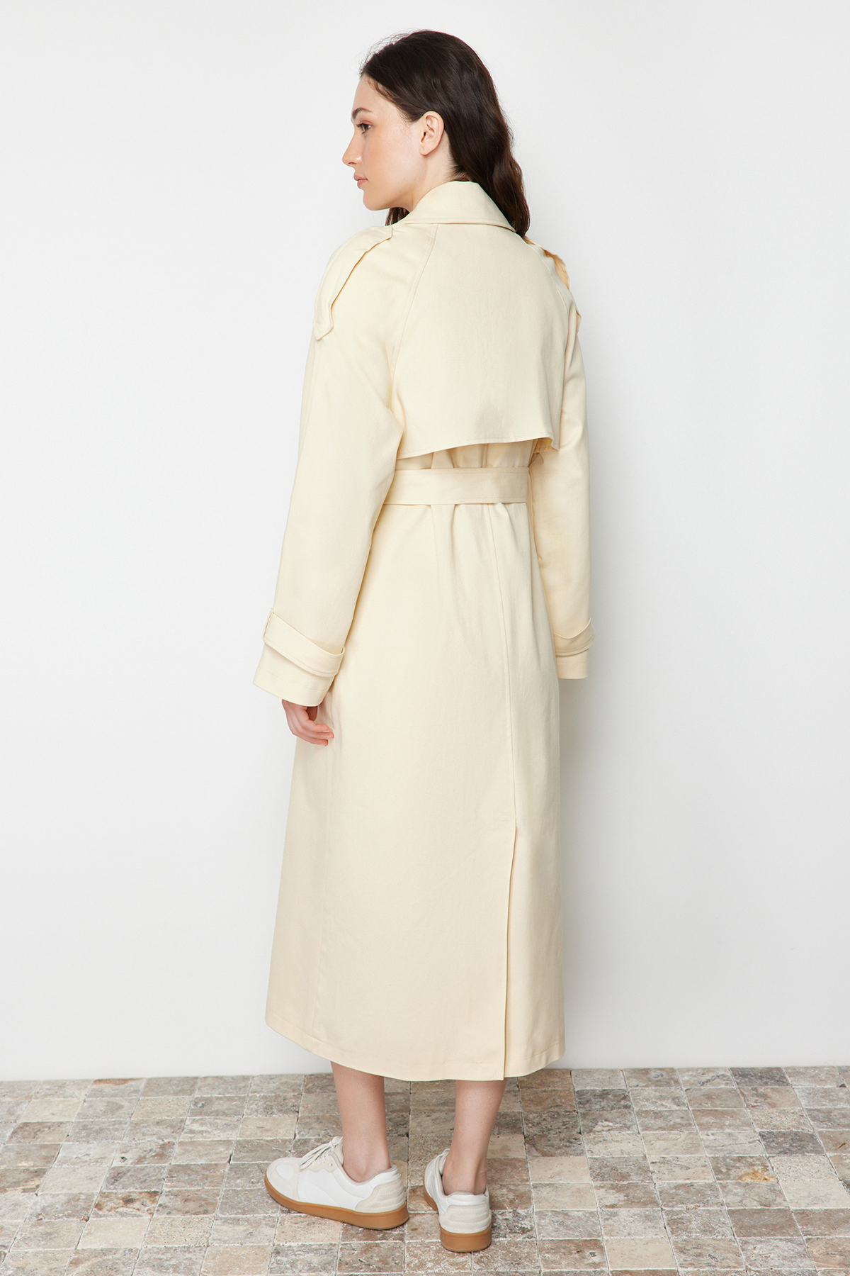 Trendyol Light Yellow Oversize Wide Cut Belted Trench Coat