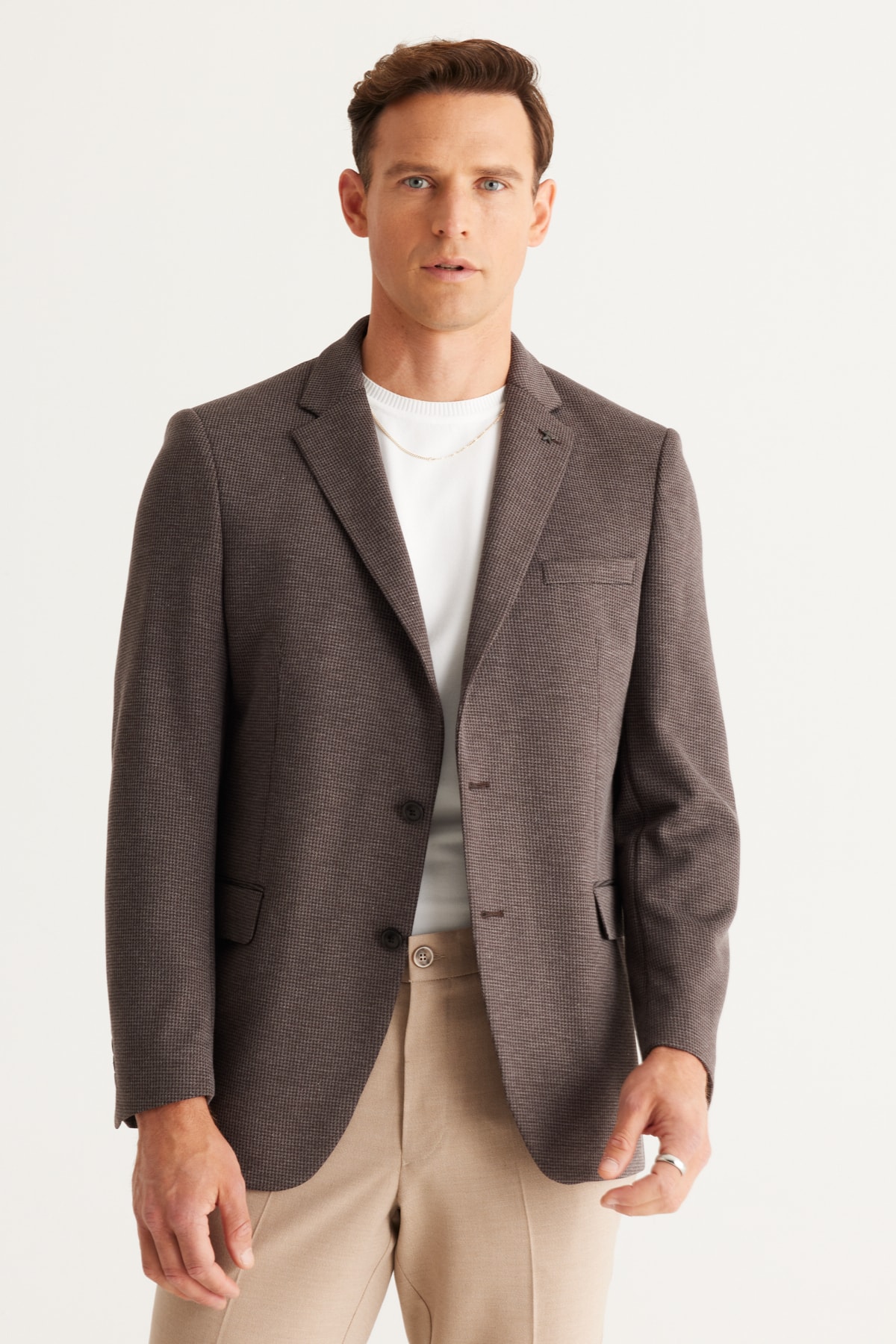 ALTINYILDIZ CLASSICS Men's Brown Comfort Fit Casual Fit Mono Collar Knitted Jacket
