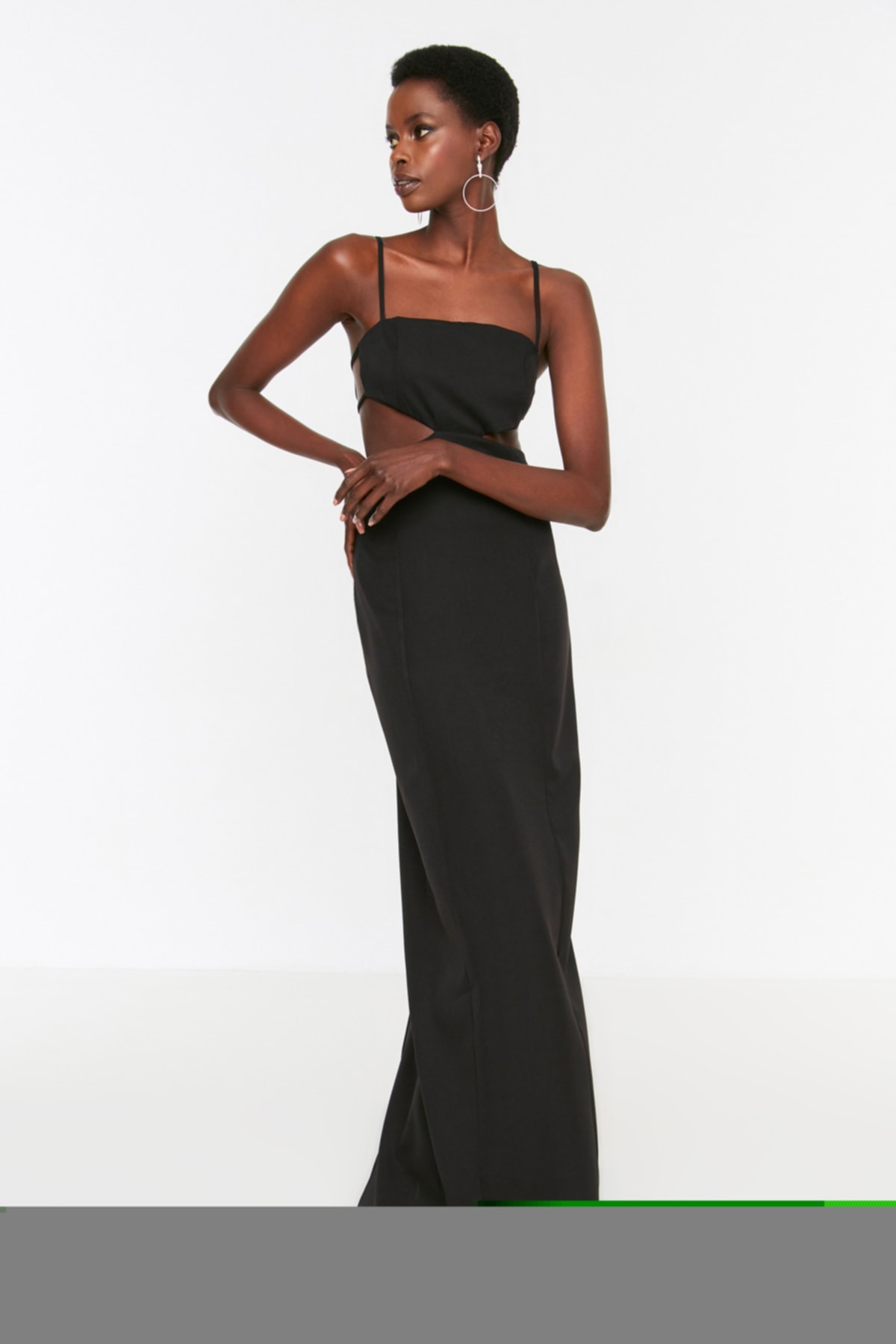 Rochie de seară lungă cu talie neagră Trendyol