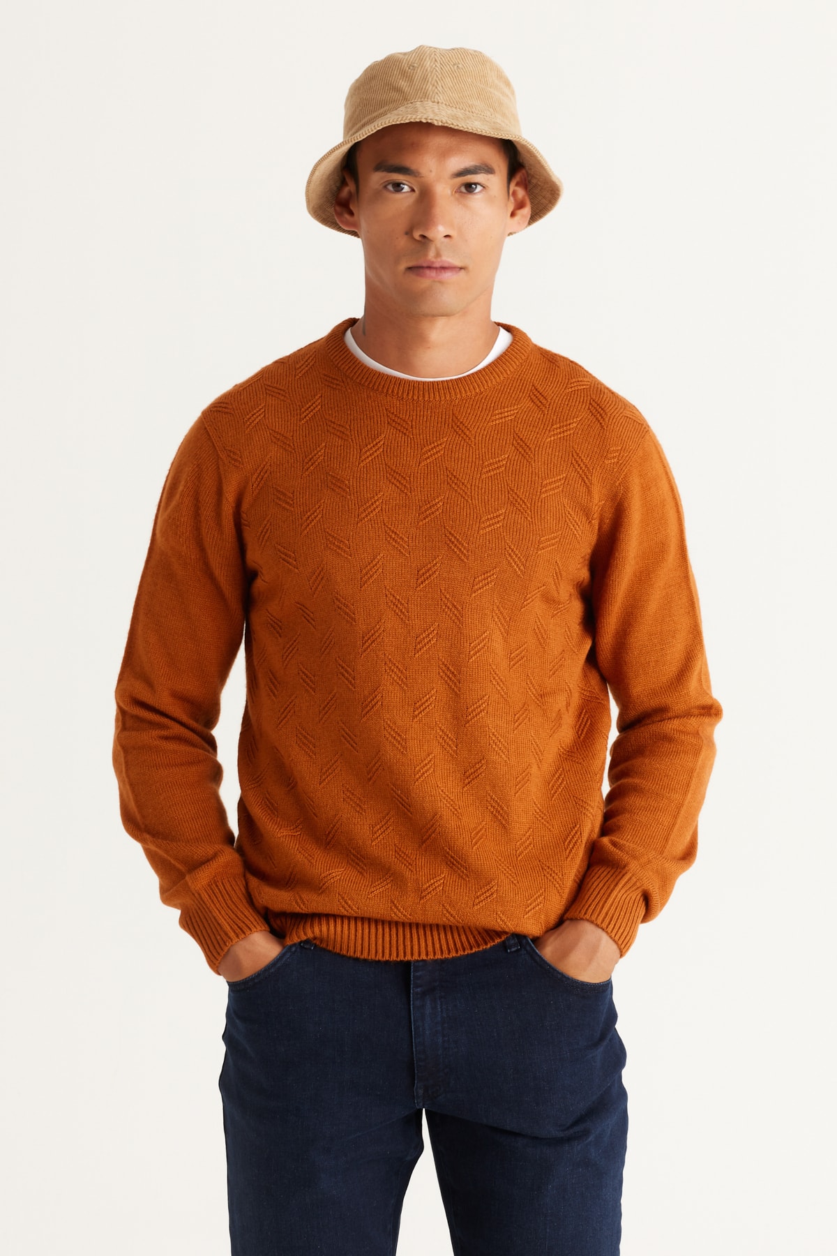Levně AC&Co / Altınyıldız Classics Men's Tile Standard Fit Normal Cut, Crew Neck Jacquard Knitwear Sweater.