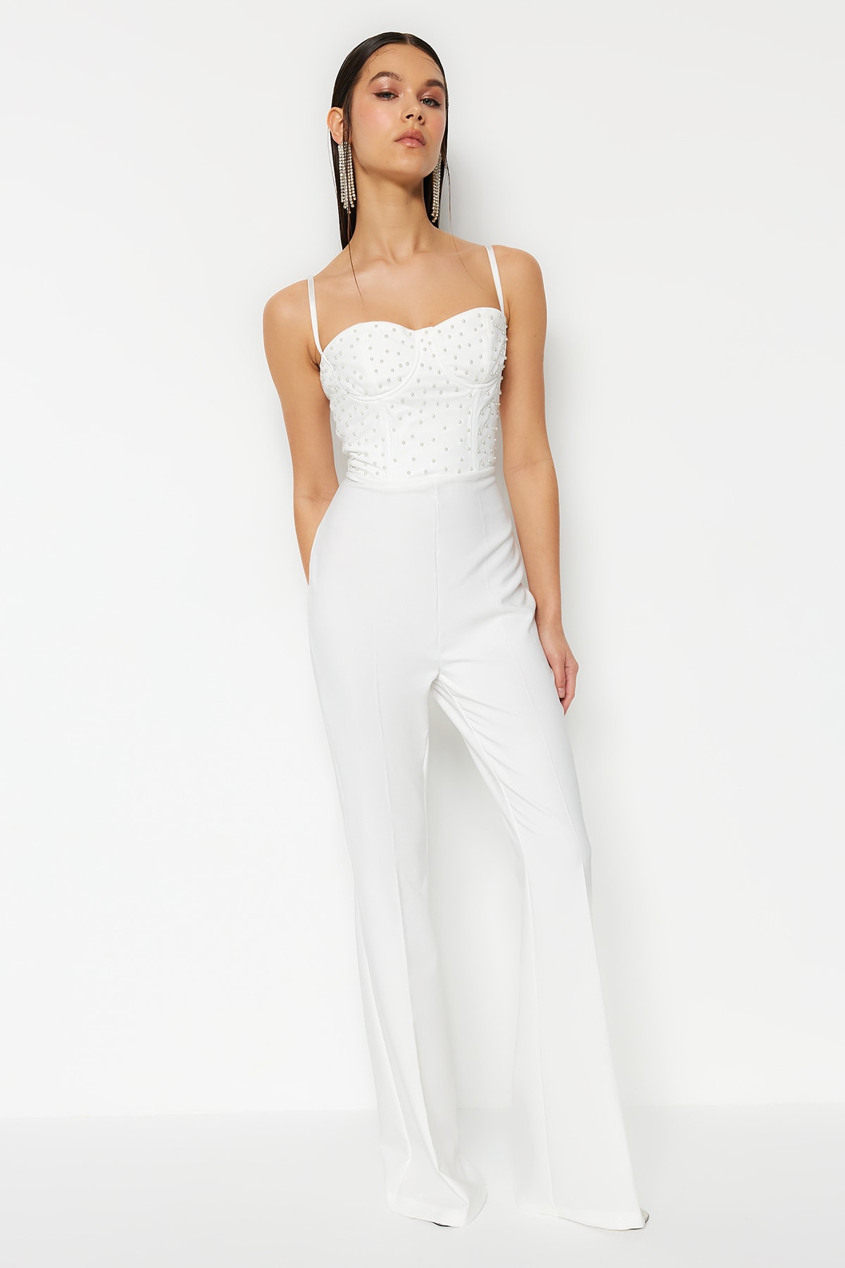 Trendyol Ecru Lined, Woven Accessorized Bridal Jumpsuit