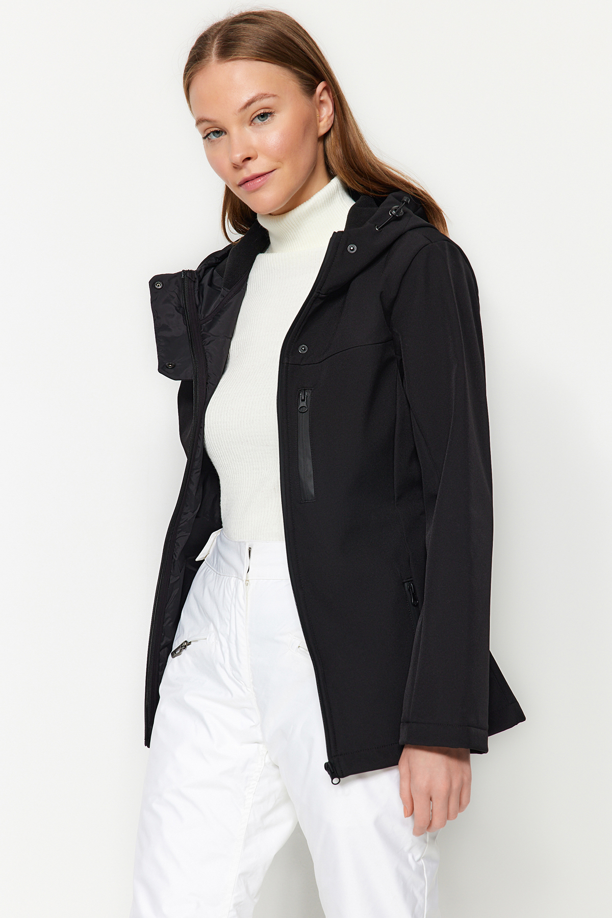 Trendyol Winter Essentials/Ski Collection Black Waterproof Hooded Fleece Coat