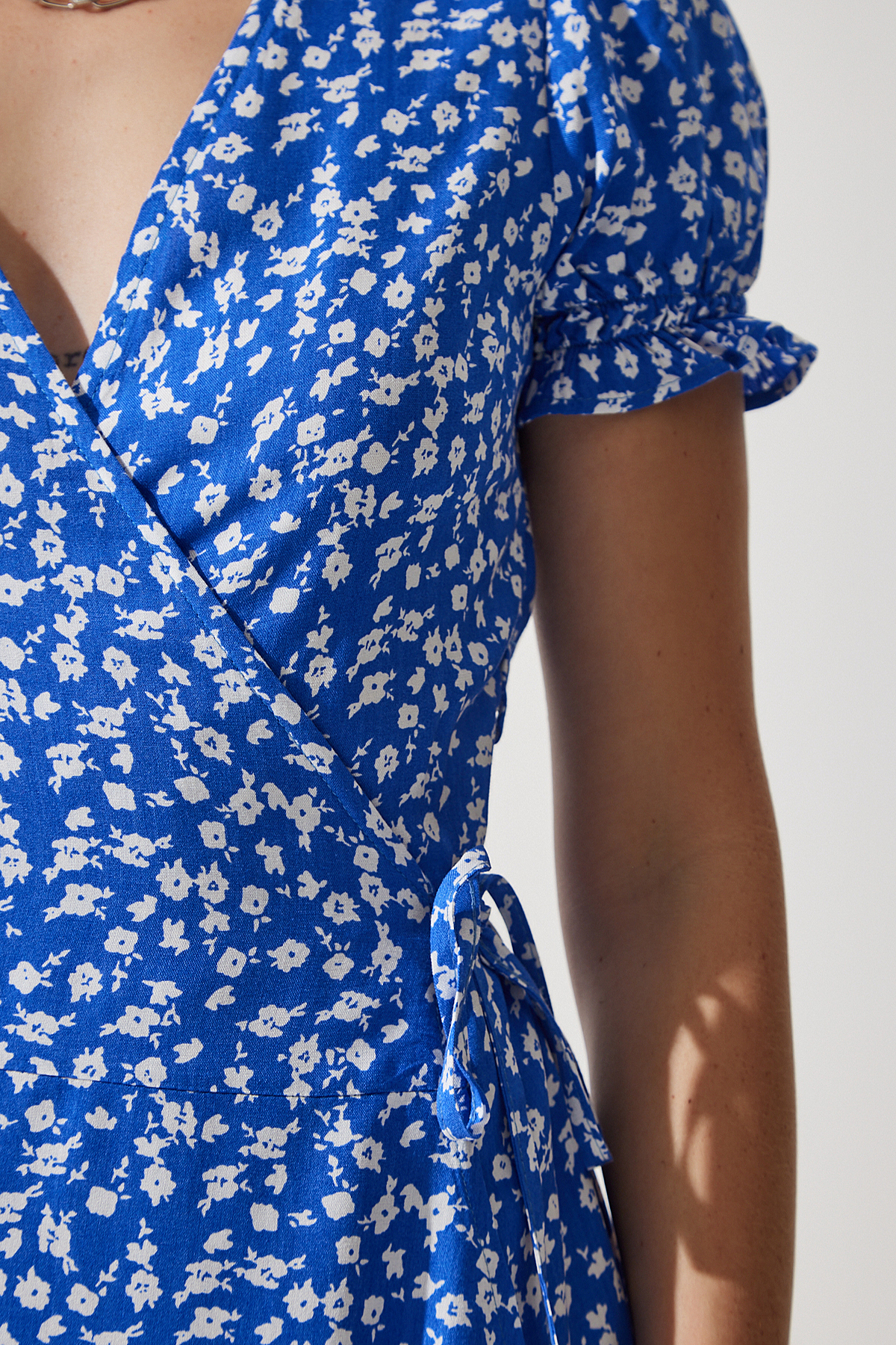 Happiness İstanbul Women's Blue Patterned Viscose Woven Dress