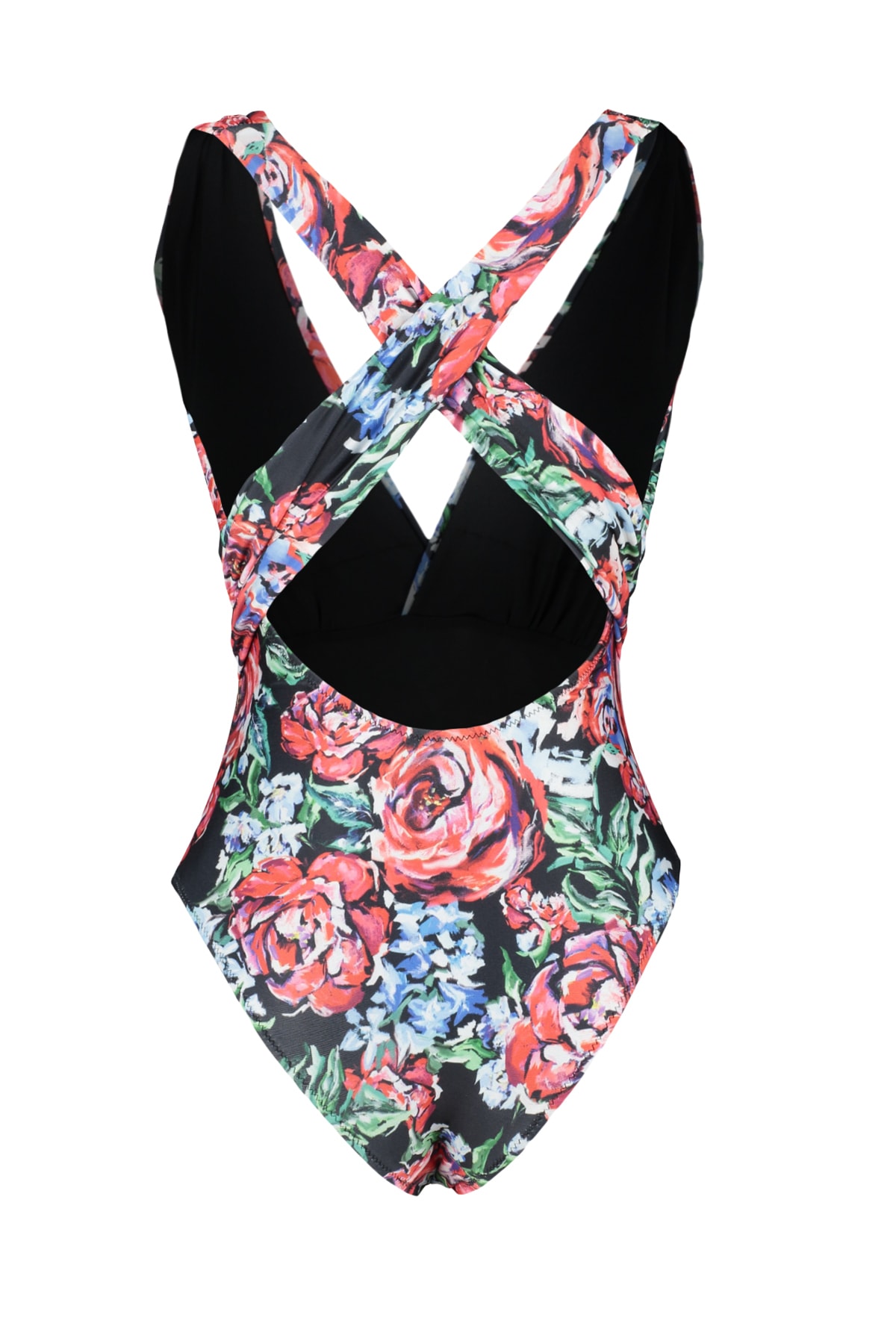 Trendyol Floral Pattern Deep-Chocolate High Leg Swimsuit cu spatele deschis