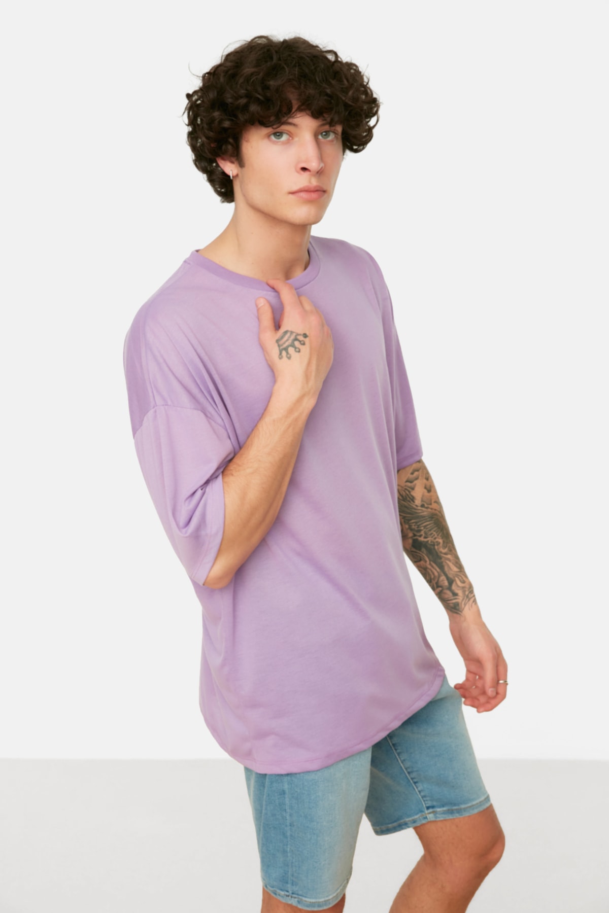 Trendyol Purple Men's Basic Oversize/Wide Cut Crew Neck Short Sleeved T-Shirt