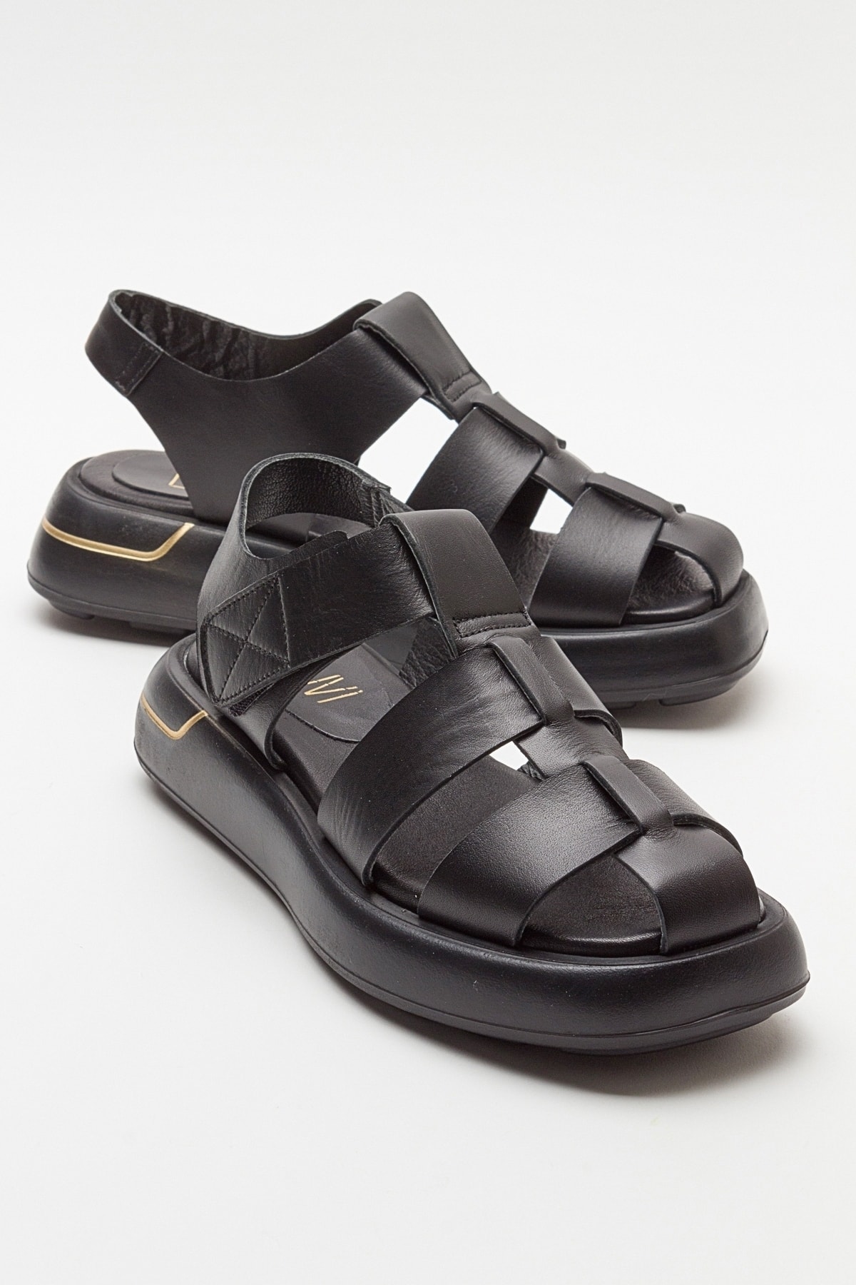 LuviShoes BELIV Women's Black Skin Genuine Leather Sandals