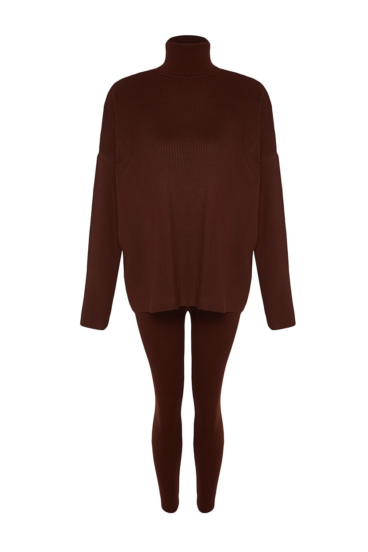 Trendyol Brown Wide Fit Turtleneck Knitwear Bottom-Top Set