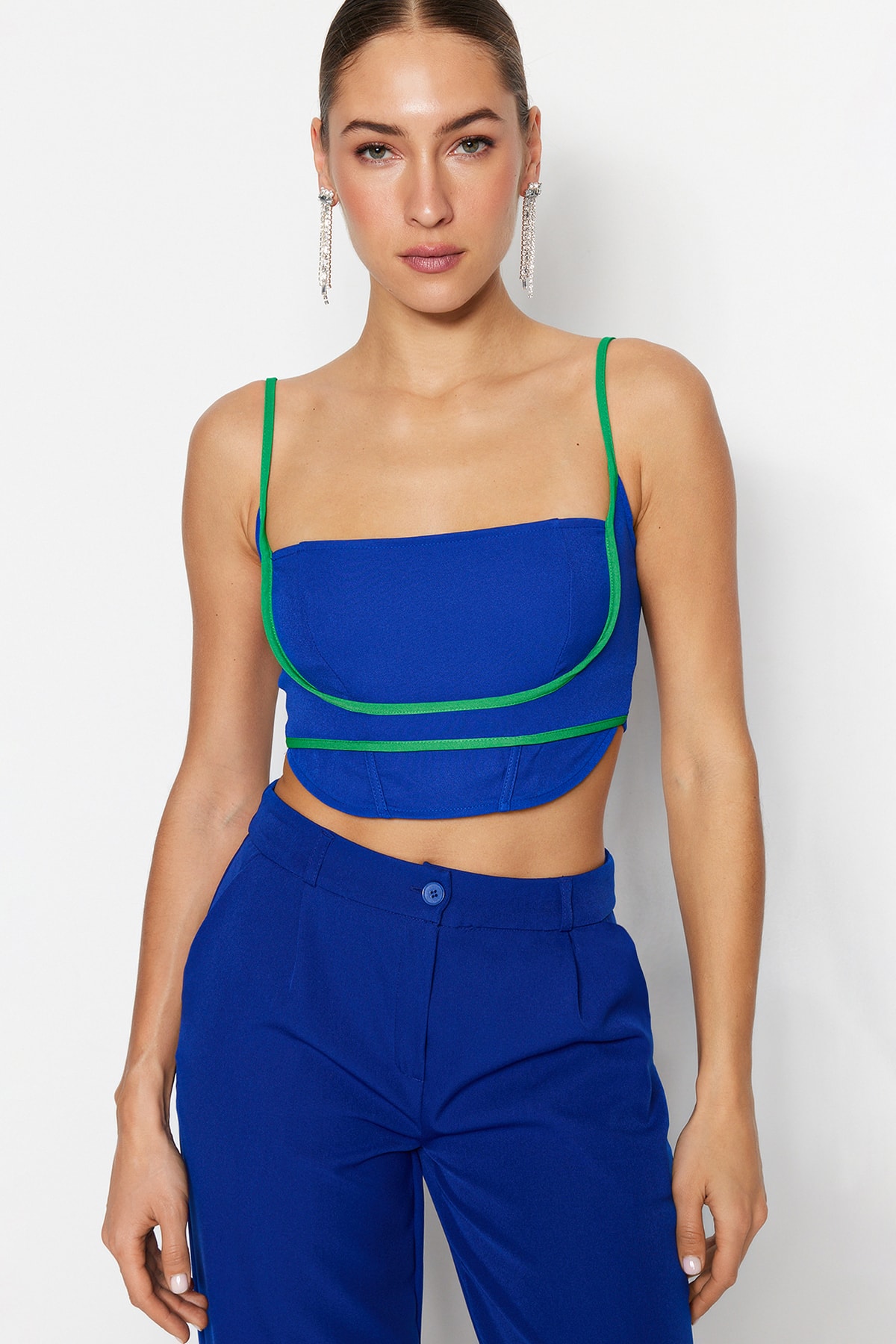 Trendyol Blue-Green Crop Woven Bustier