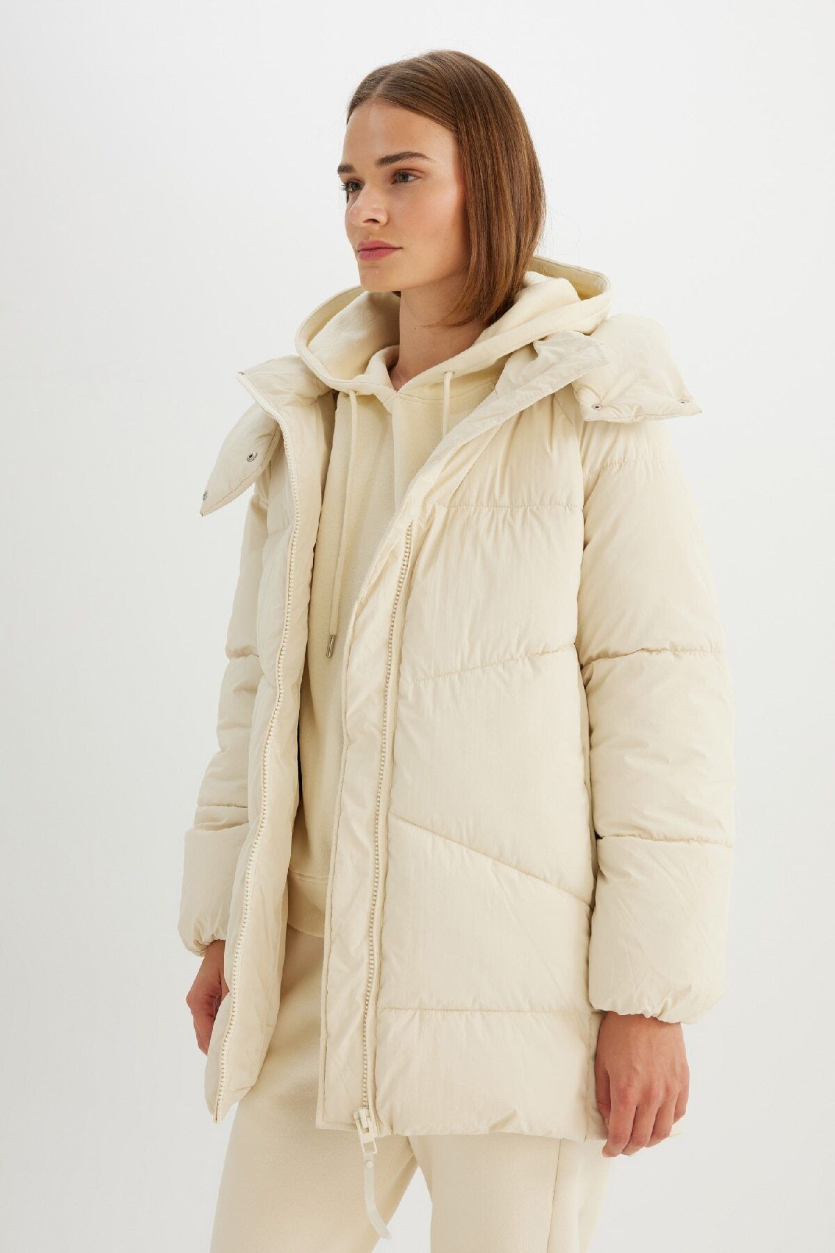 DEFACTO Water Repellent Hooded Puffer Jacket Parka Zipper Snap Pocket C9372AX24WN