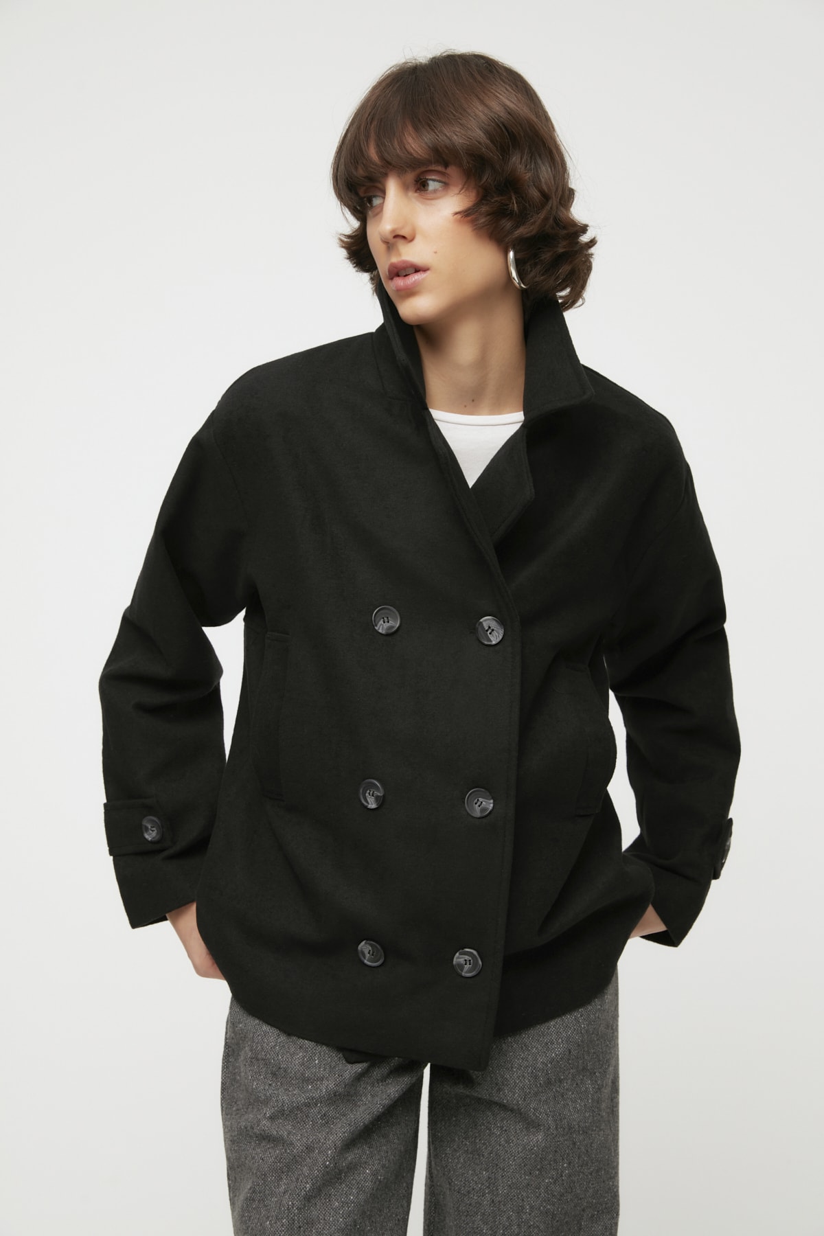 Trendyol Black Button Closure Cachet Coat