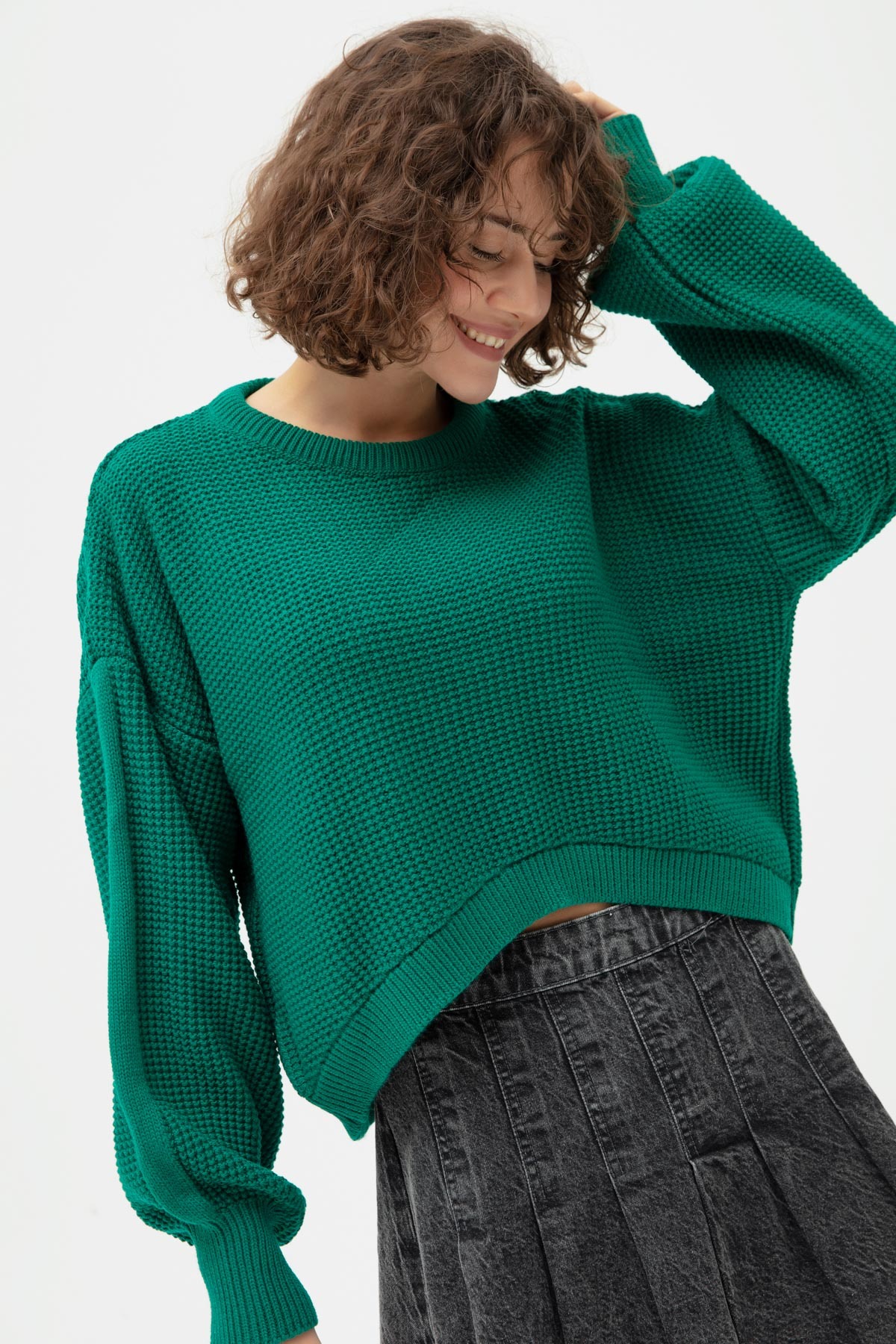 Levně Lafaba Women's Emerald Green Crew Neck Knitwear Sweater