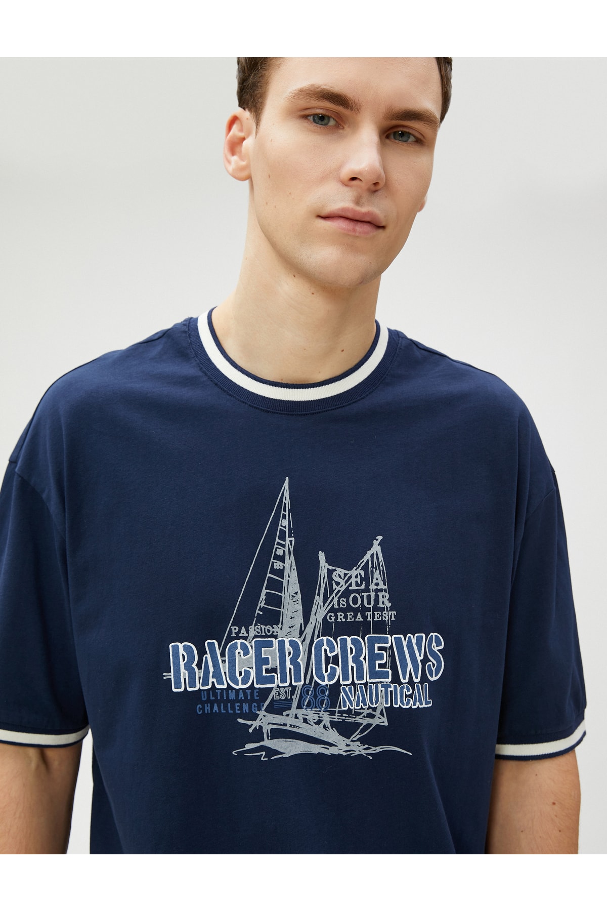 Koton Oversize T-Shirt with a Mariner Theme Printed Crewneck Cotton.
