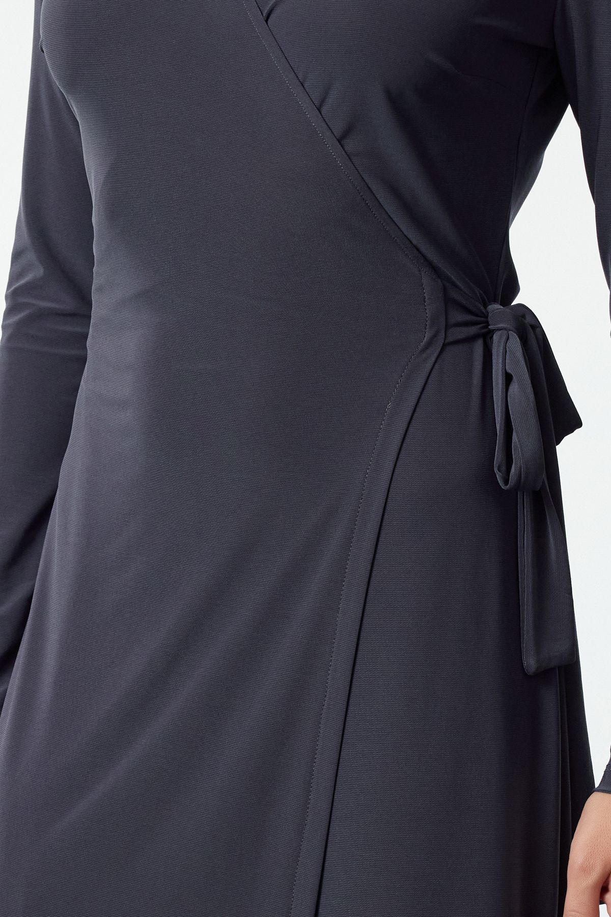 Trendyol Anthracite Double-breasted Belted Fitted/Fits Midi Knit Dress