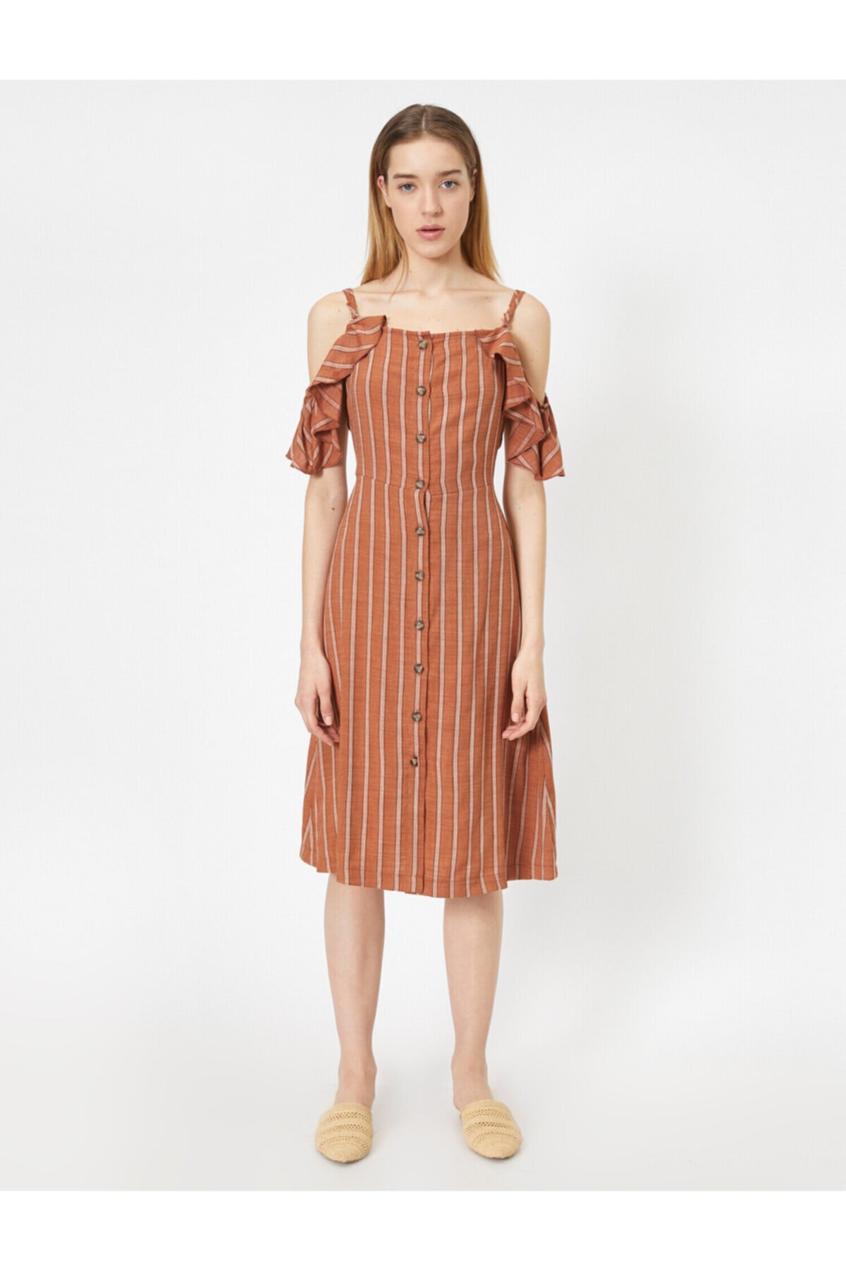 Koton femei Brown Striped Dress