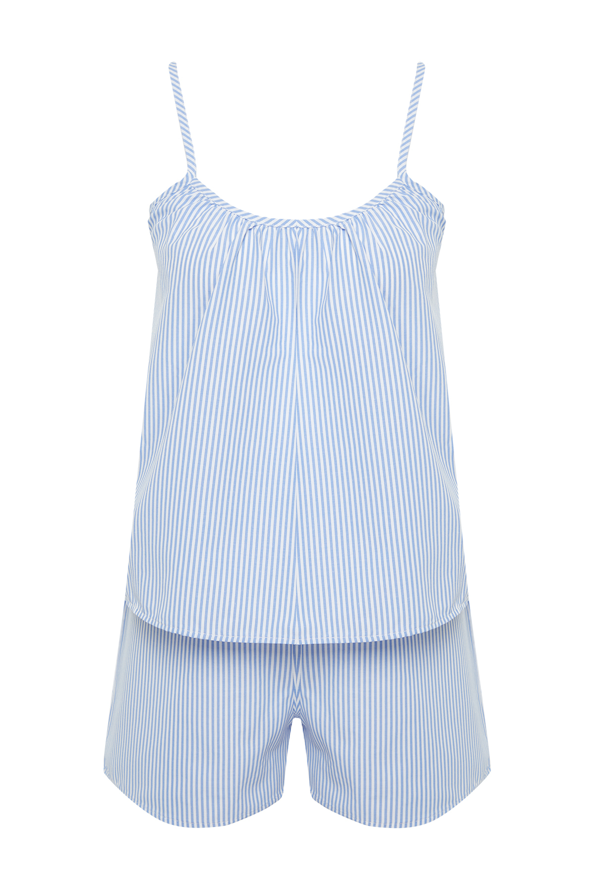 Trendyol Blue Striped Rope Suspender Poplin Shorts Woven Pajama Set