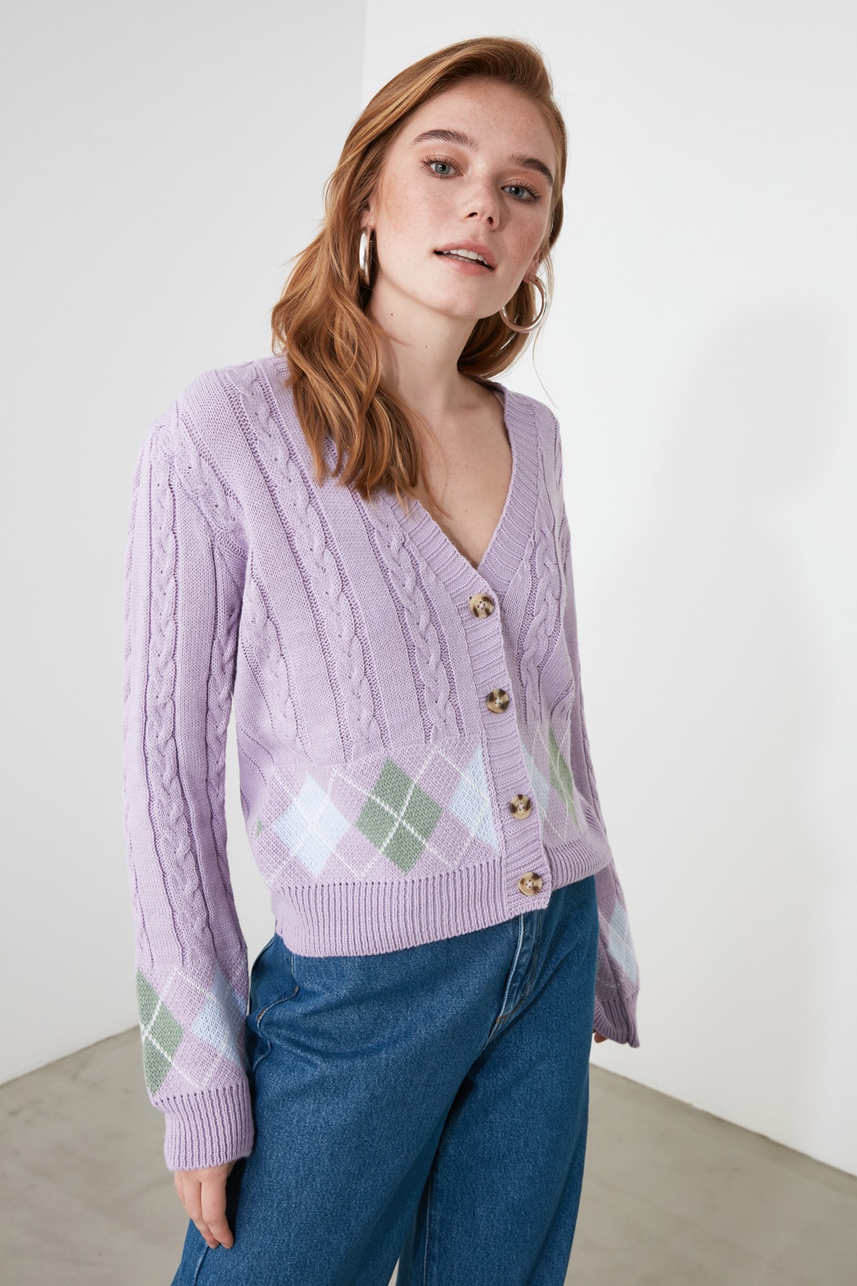 Trendyol Lilac Knit Detailed Knitwear Cardigan