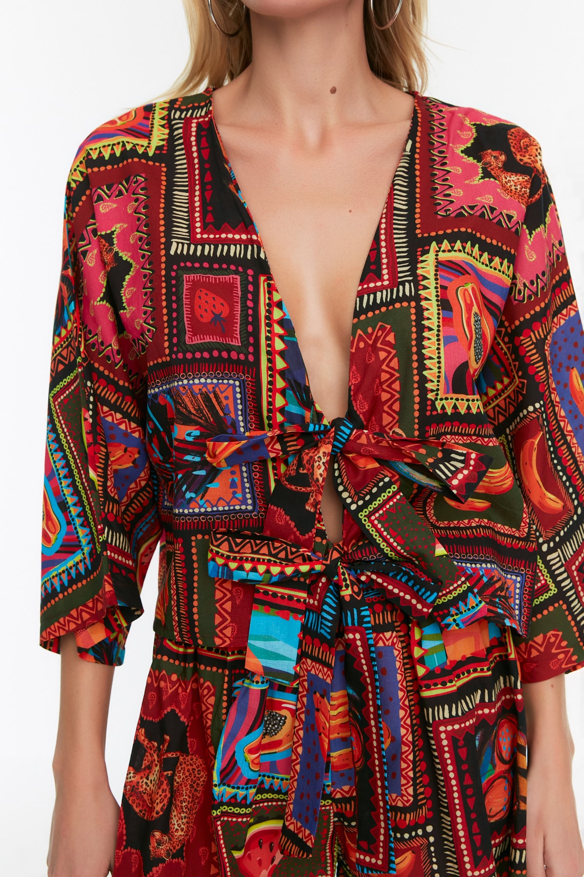 Trendyol Beach Wear Tropical Patterned Woven 100% Cotton Shirt Shorts Set