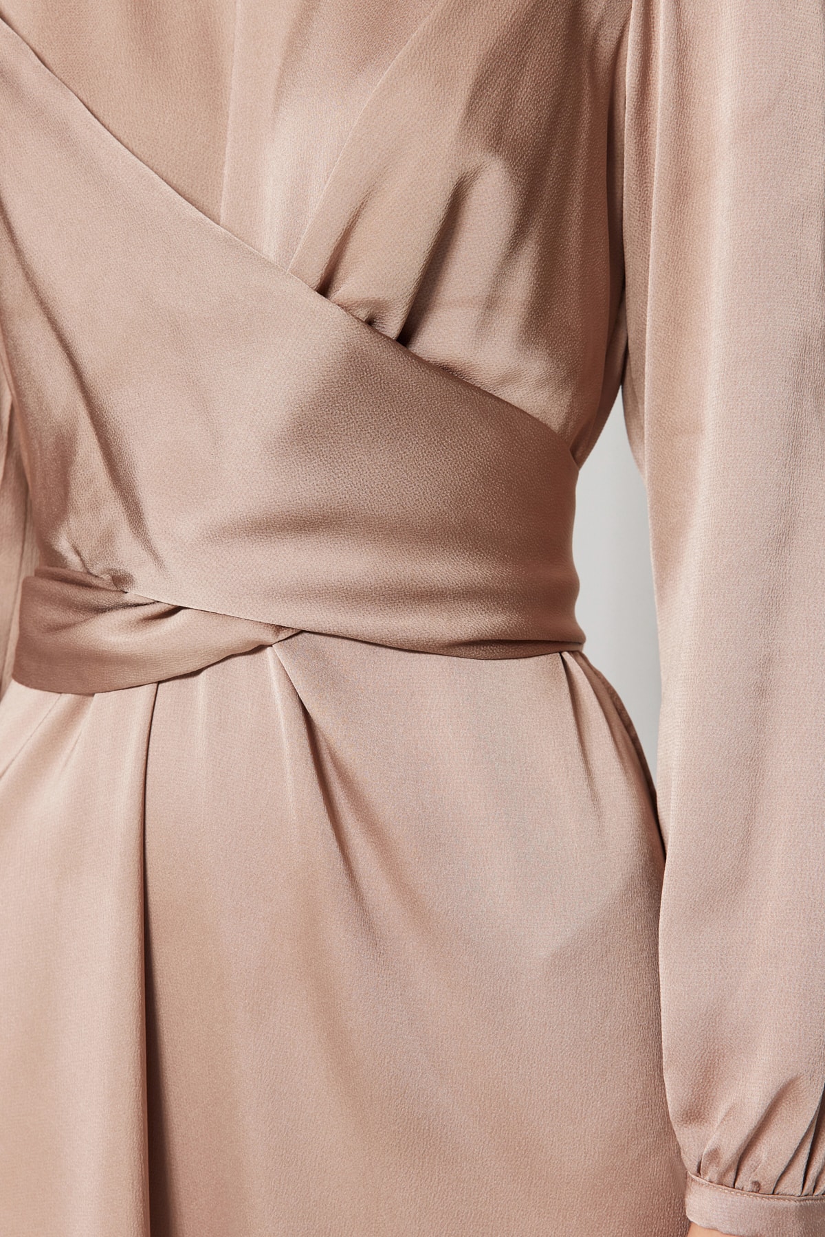 Trendyol Beige Cross-Lace Detailed Satin Evening Dress