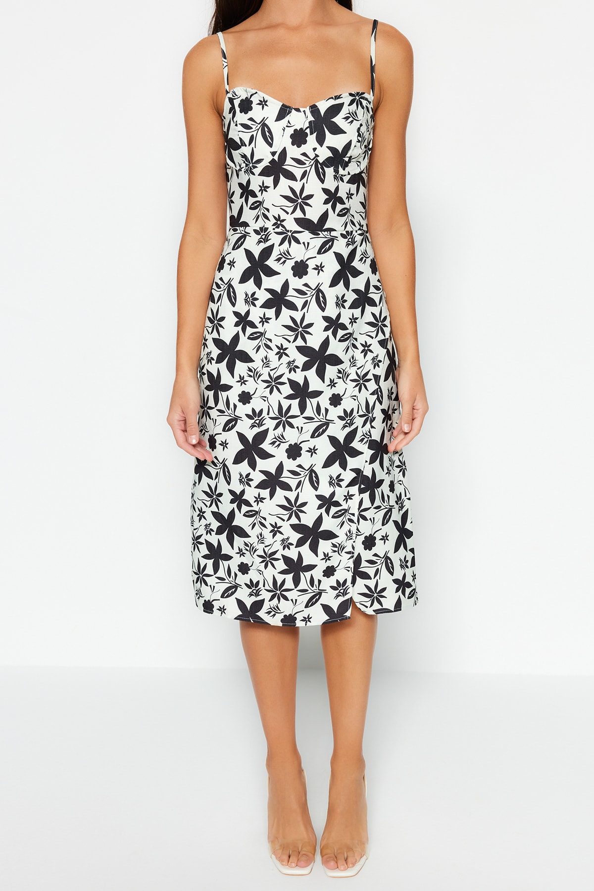 Rochie țesută Trendyol Ecru Midi cu barete