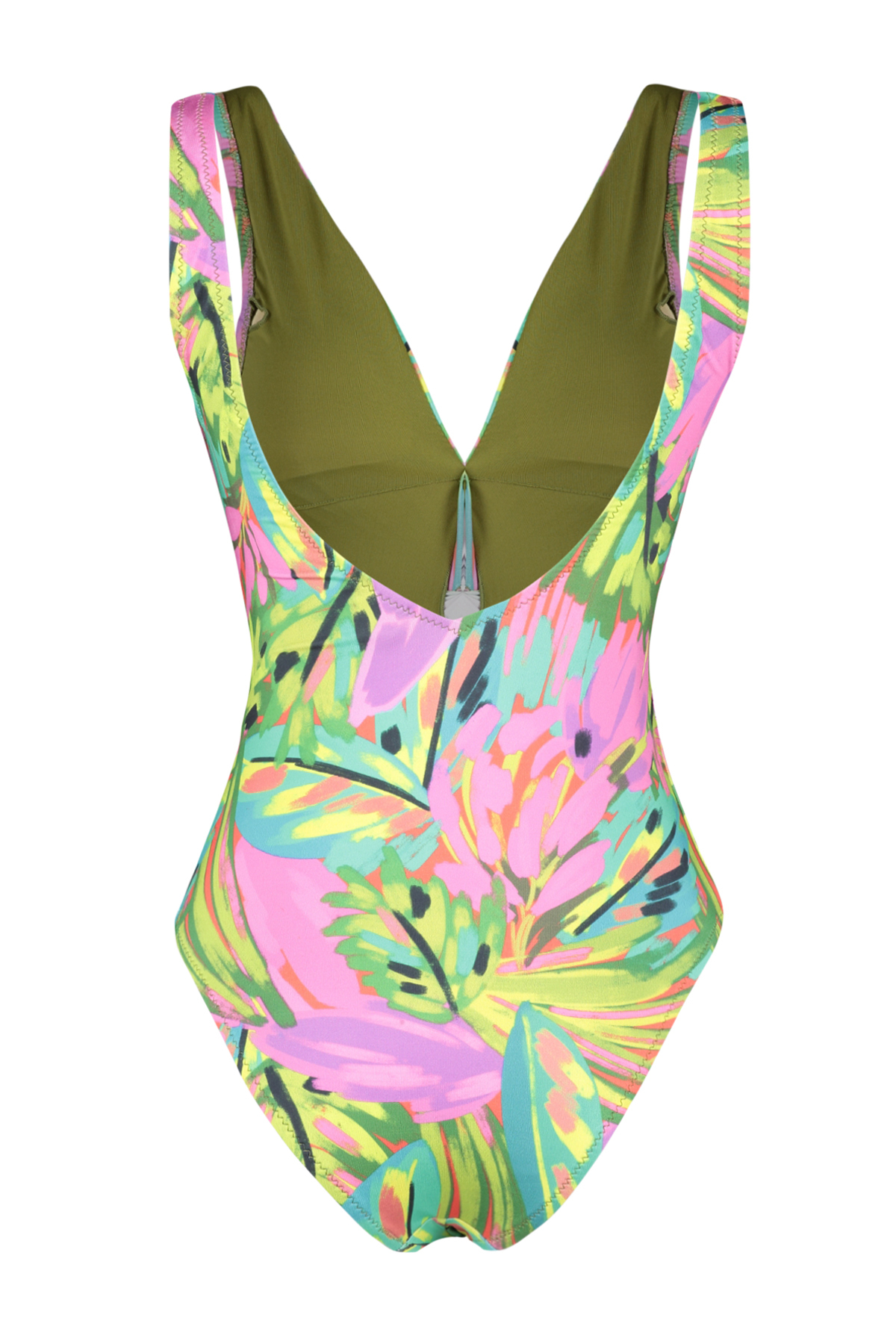 Trendyol Tropical Patterned Deep V Neck Knotted High Leg Regular Swimsuit