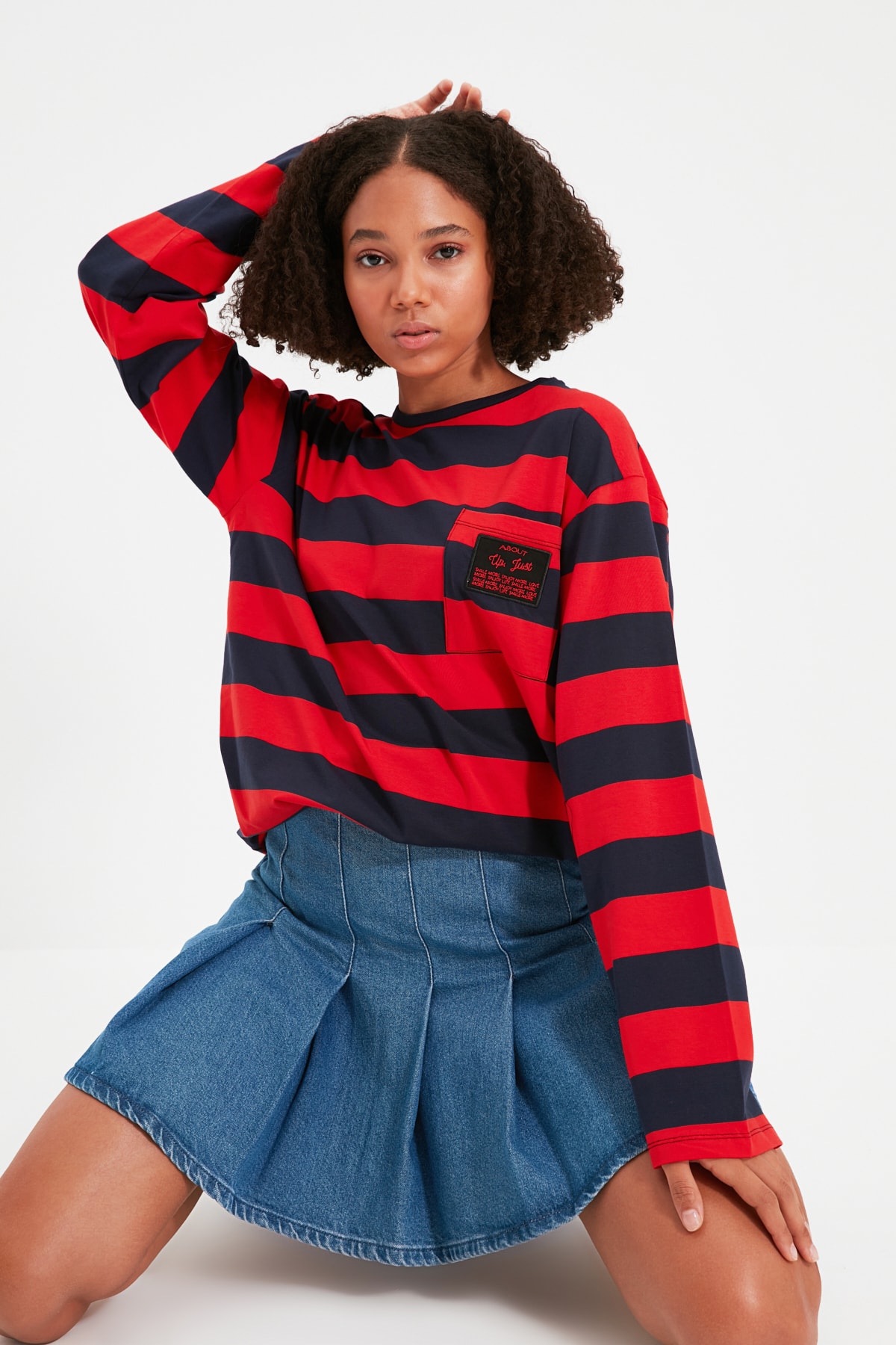 Trendyol Red Pocket Patch-Camicia A Righe Blouse Donna