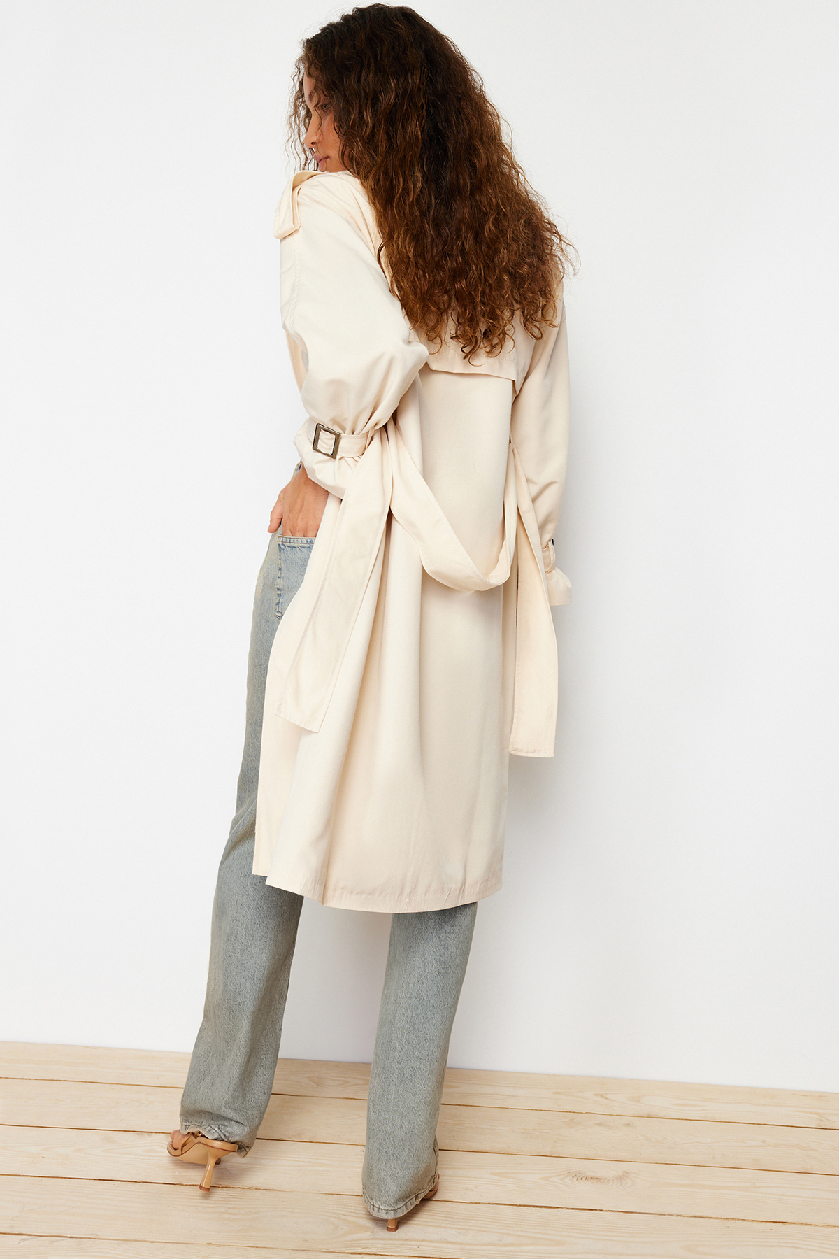 Trendyol Stone Oversize Wide Cut Belted Trench Coat