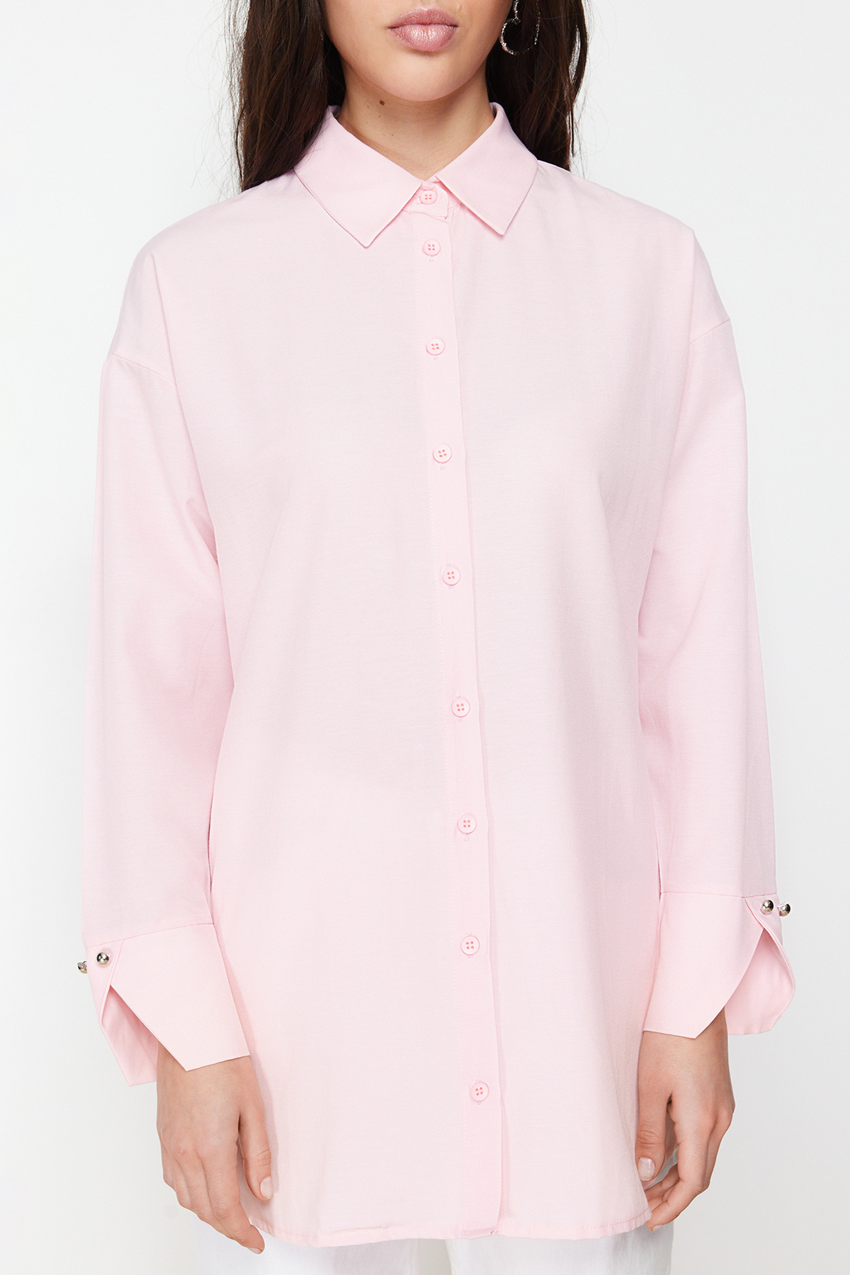 Levně Trendyol Light Pink Cuff Detailed Woven Shirt