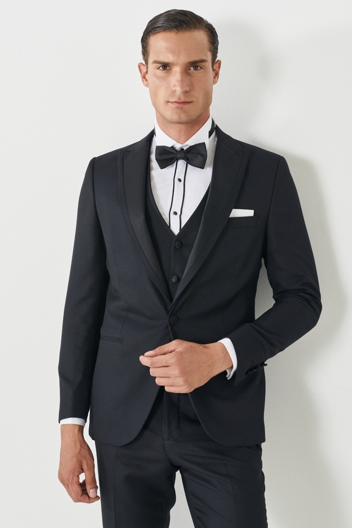 ALTINYILDIZ CLASSICS Men's Navy Blue Slim Fit Slim Fit Dovetail Collar Patterned Vest Tuxedo Suit