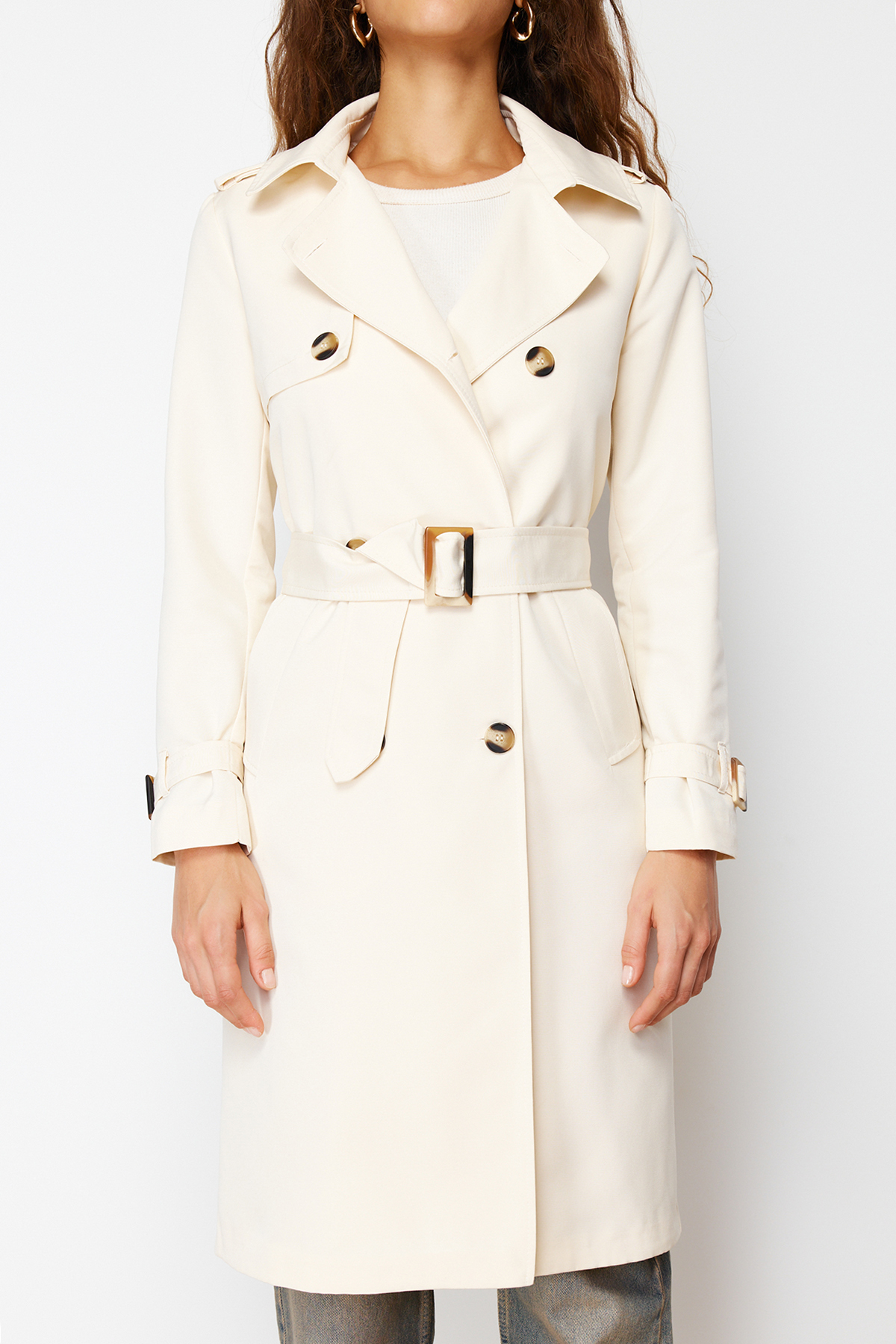 Trendyol Stone Regular Belt Midi Trench Coat