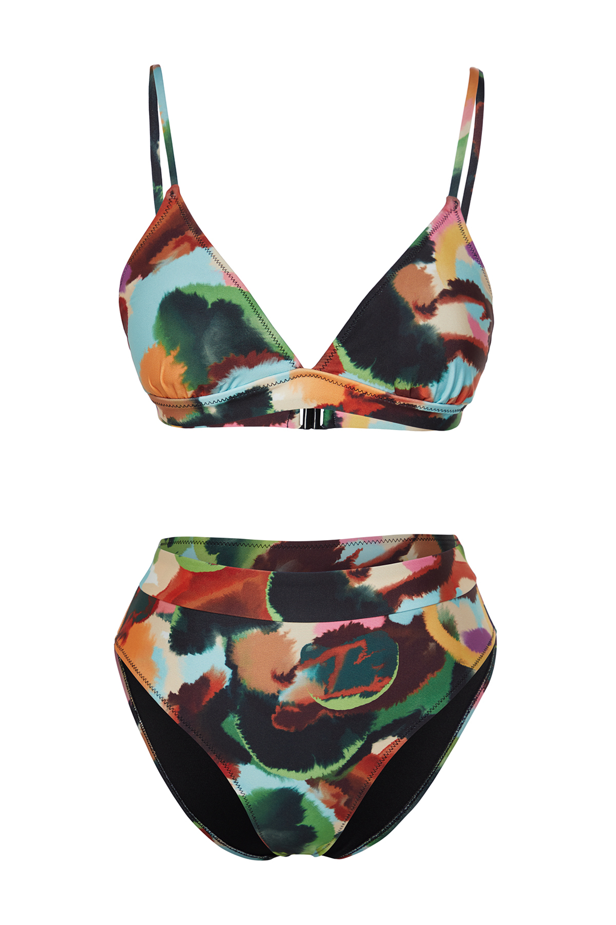 Trendyol Abstract Pattern Triangle High Waist High Leg Hipster Bikini Set