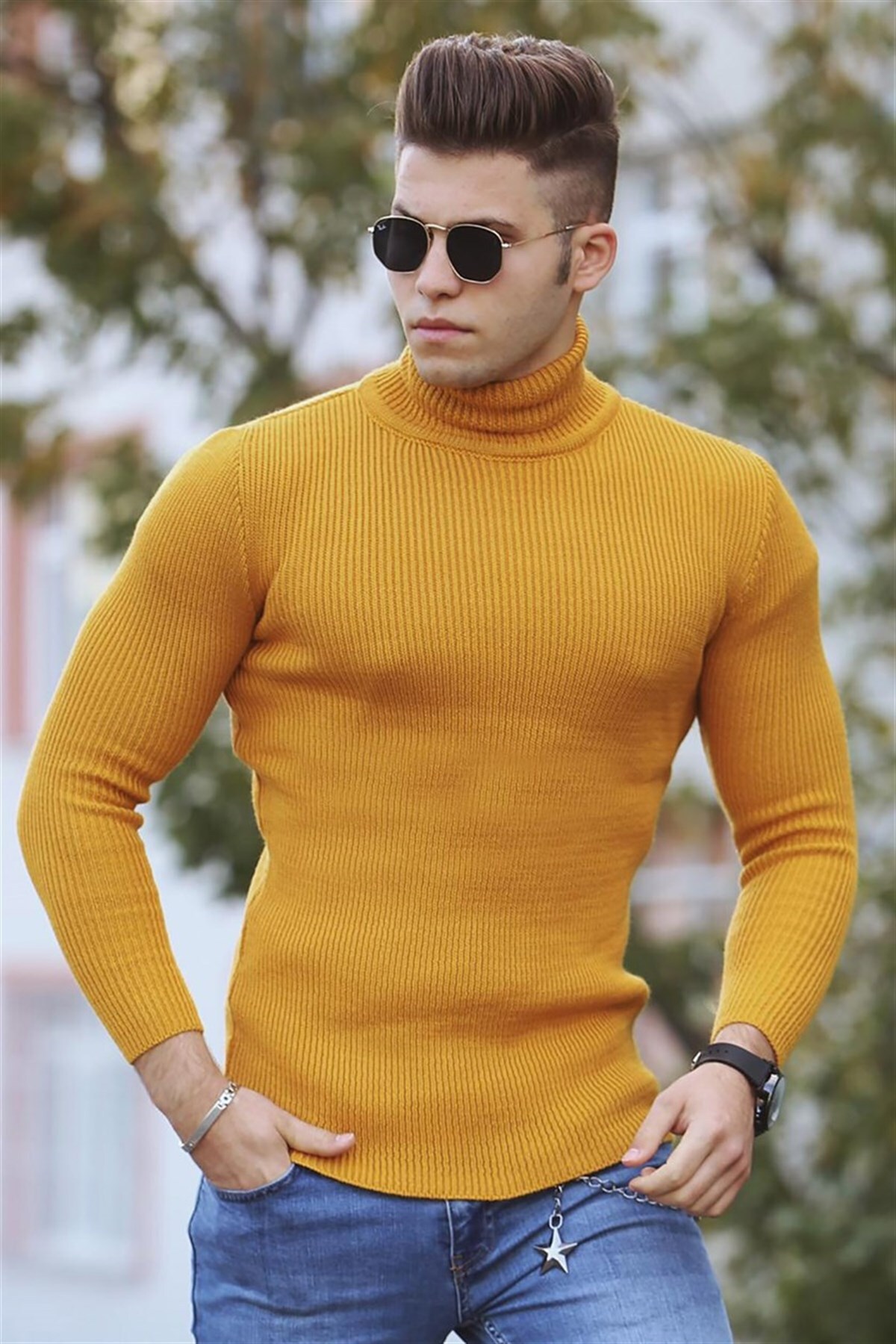 Levně Madmext Turtleneck Mustard Sweater