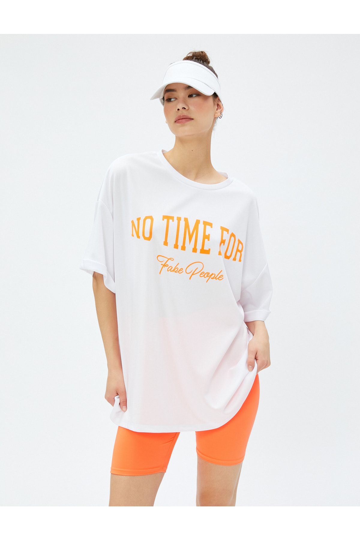 Levně Koton Oversized Sports T-Shirt with Slogan Print Crew Neck.