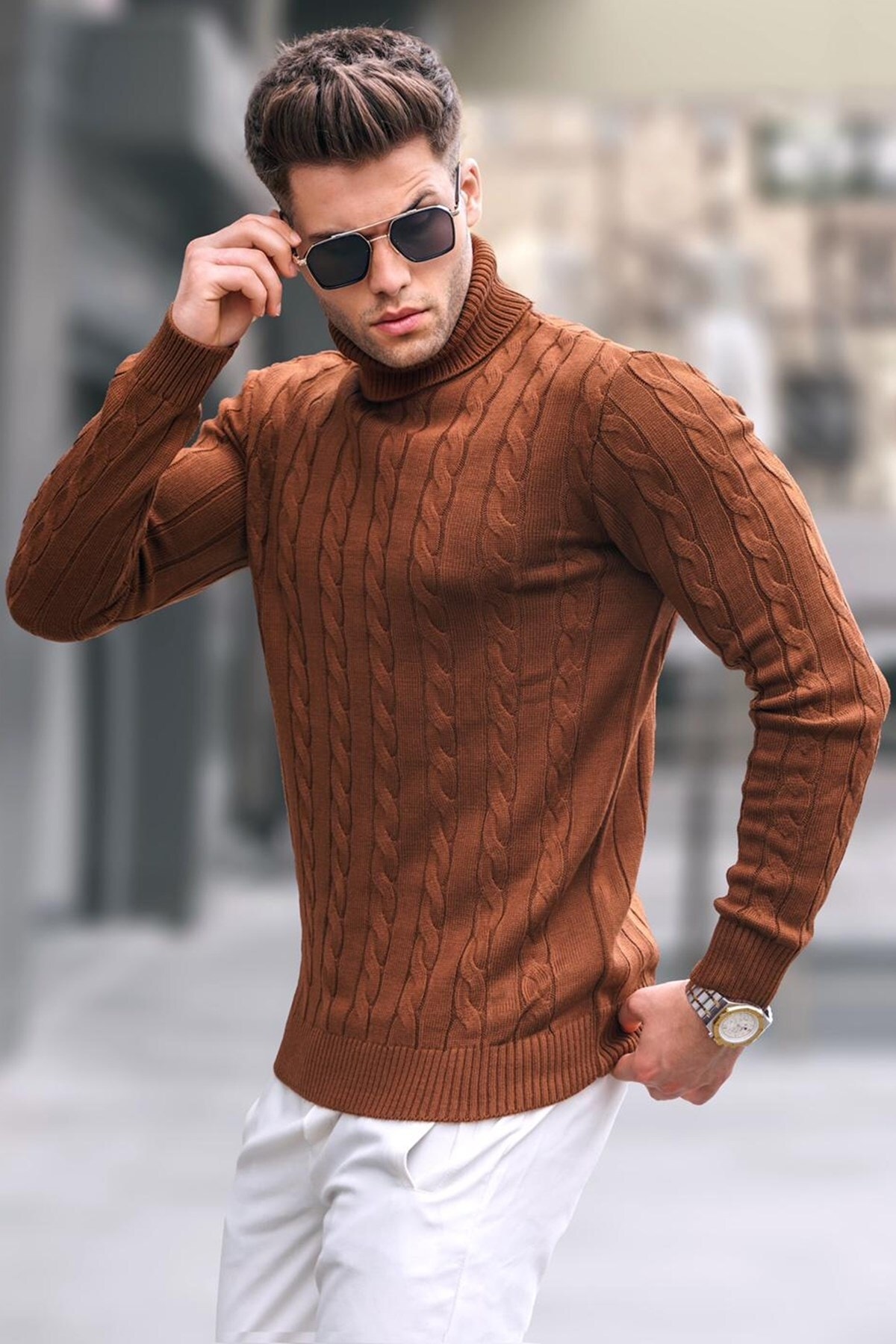 Madmext Camel Turtleneck Knitwear Sweater 5763