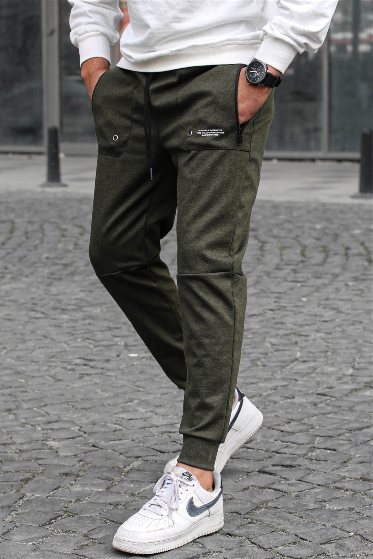 Madmext Khaki Pocket Detailed Jogger Trousers 5484